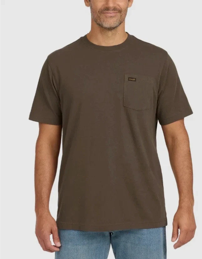 Wrangler Men’s Brown 2XL Pocket Tee Cotton Crew Neck Medium Weight