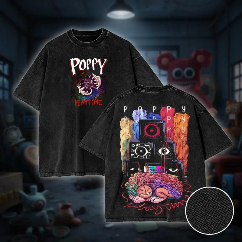 Poppy Playtime Horror Vintage Wash T-Shirt Creepy Toy Gamer Tee