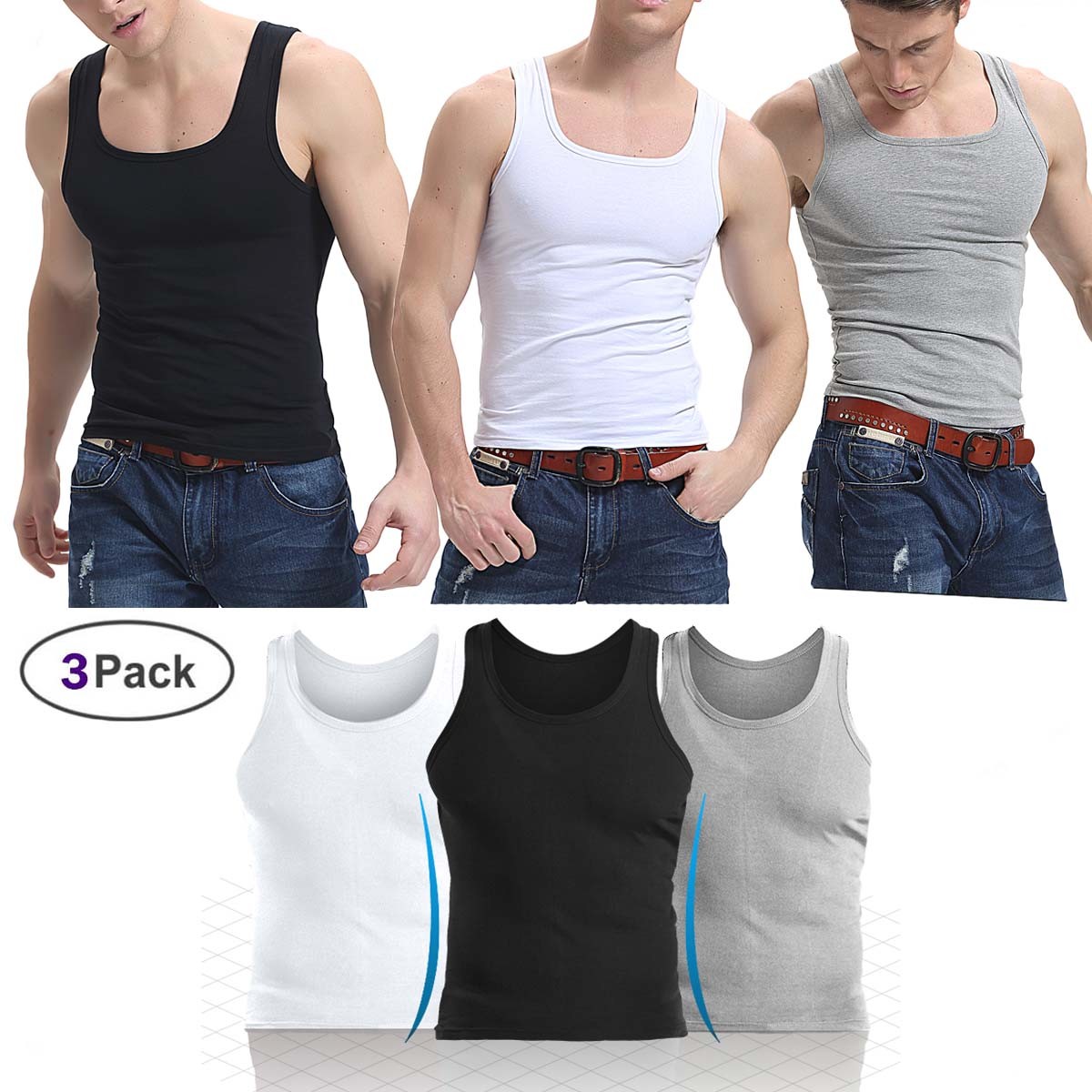 New Lot 3-6 Packs Mens 100%Cotton Tank Top A-Shirt Wife Beater Undershirt Ribbed gallery