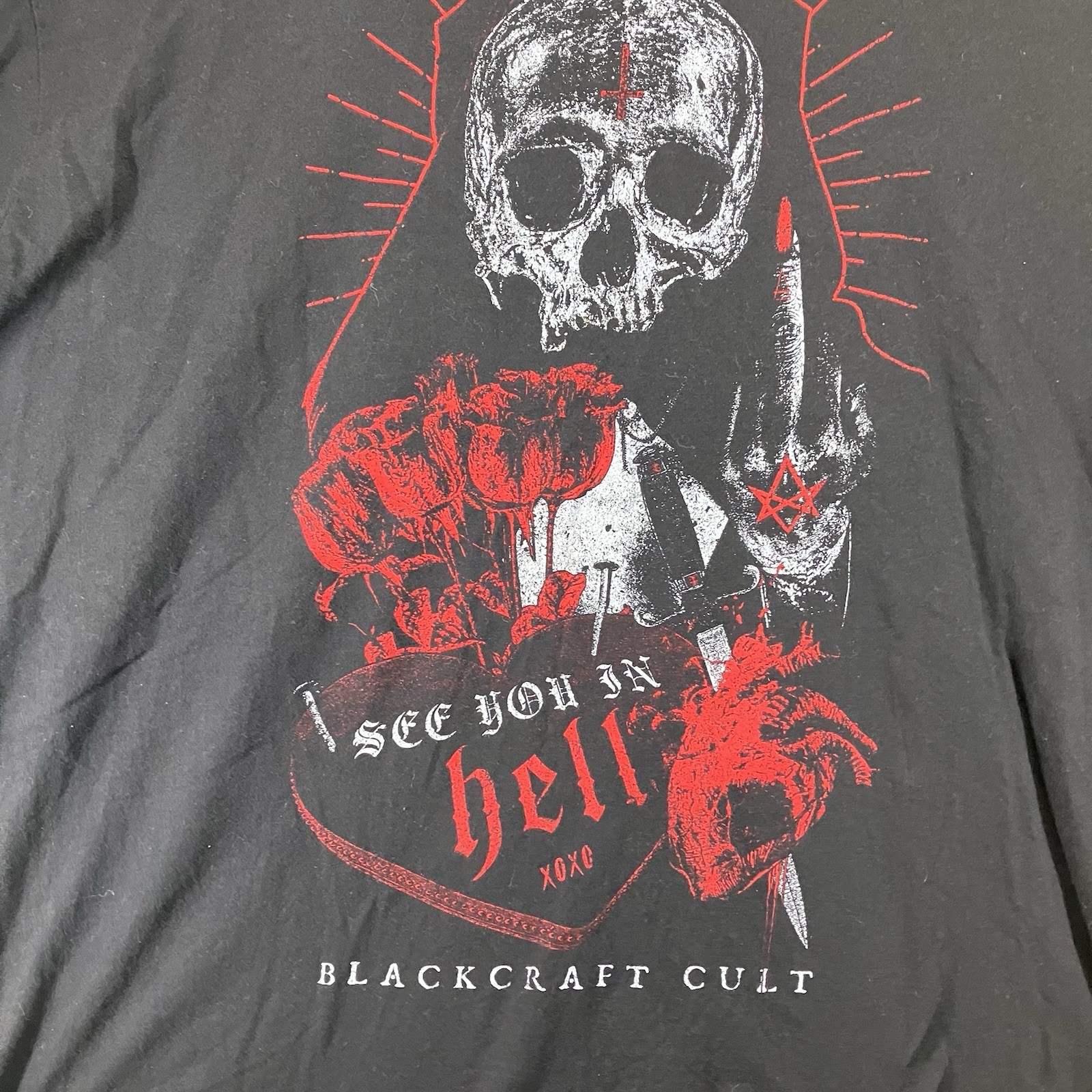 Black Craft Cult T Shirt Mens 2XL SEE YOU IN HELL Middle Finger Hugs & Kisses gallery