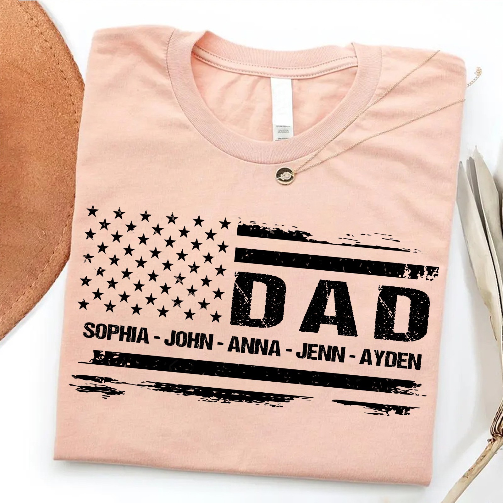 Personalized Dad Shirt 4th of July Gift Custom Kids Name Patriotic USA Flag Tee gallery