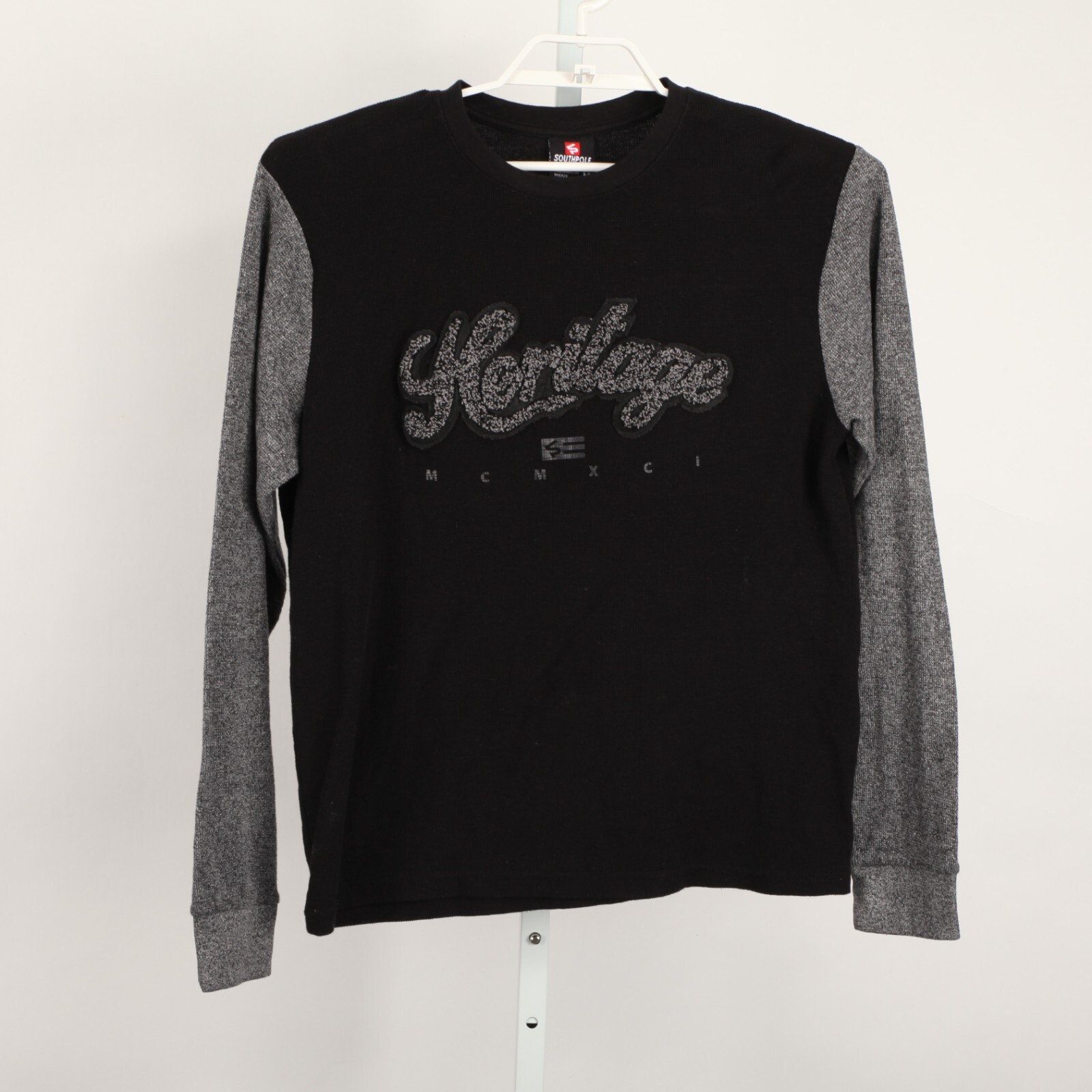 Southpole Shirt Mens Medium Black Grey Heritage Embroidered Thermal Pullover gallery
