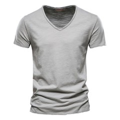 Summer Men’s New Solid Color V-Neck Short Sleeve T-shirt Tops Casual Blouse