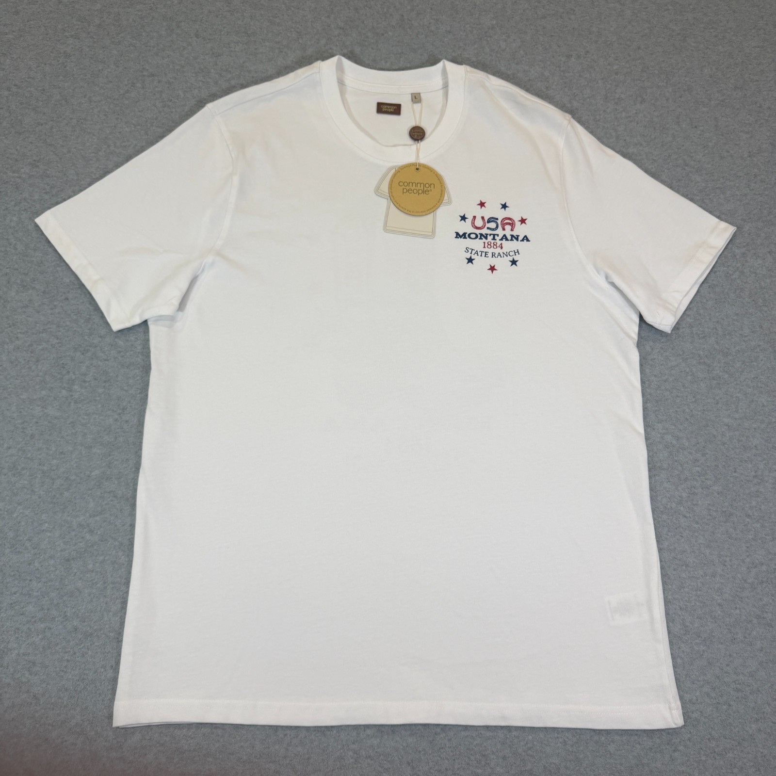 Common People Cowboy Print Tee Shirt Mens L White Montana State Ranch NWT gallery