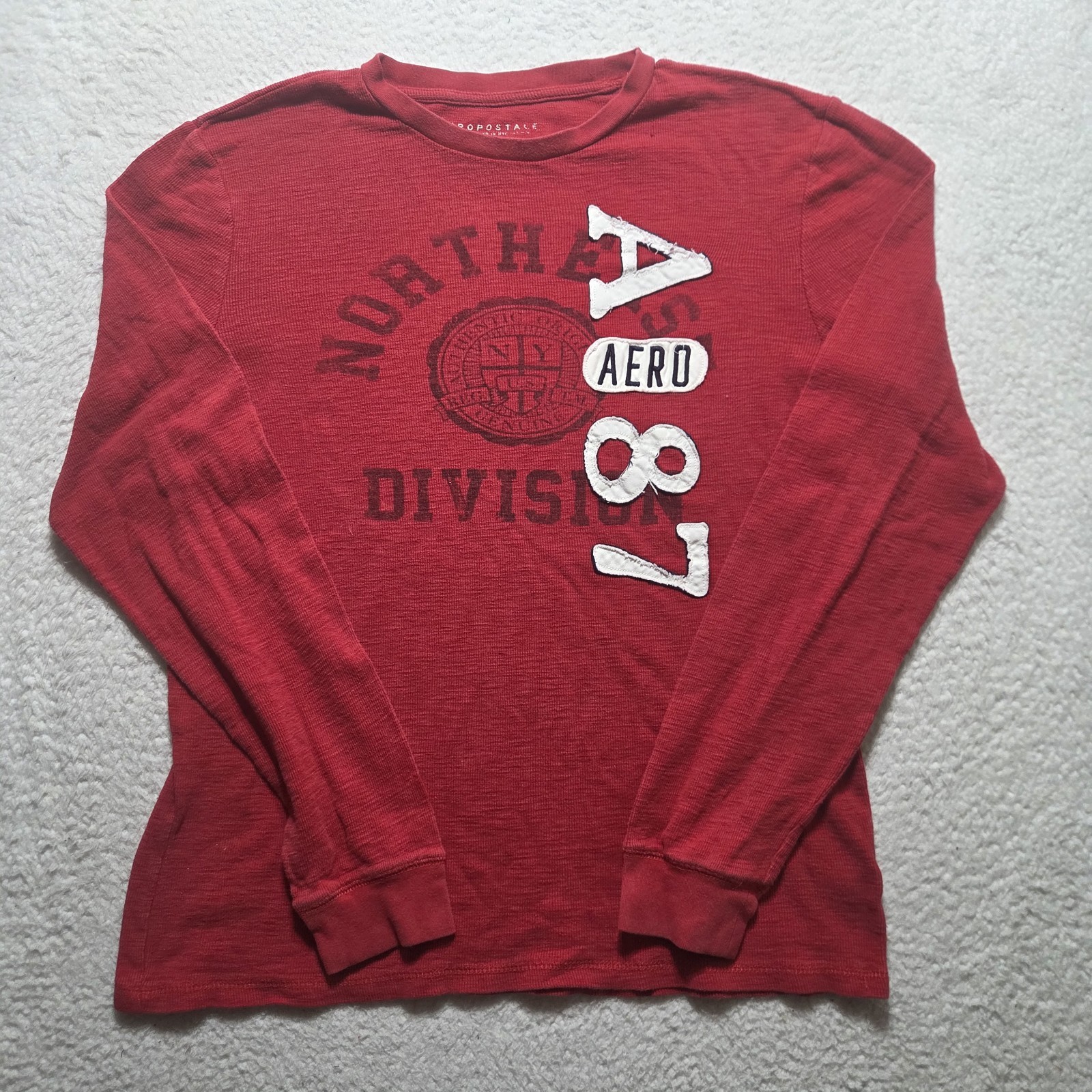 Y2K Aeropostale Mens XL Red Embroidered Letters Thermal Long Sleeve Shirt Preppy gallery