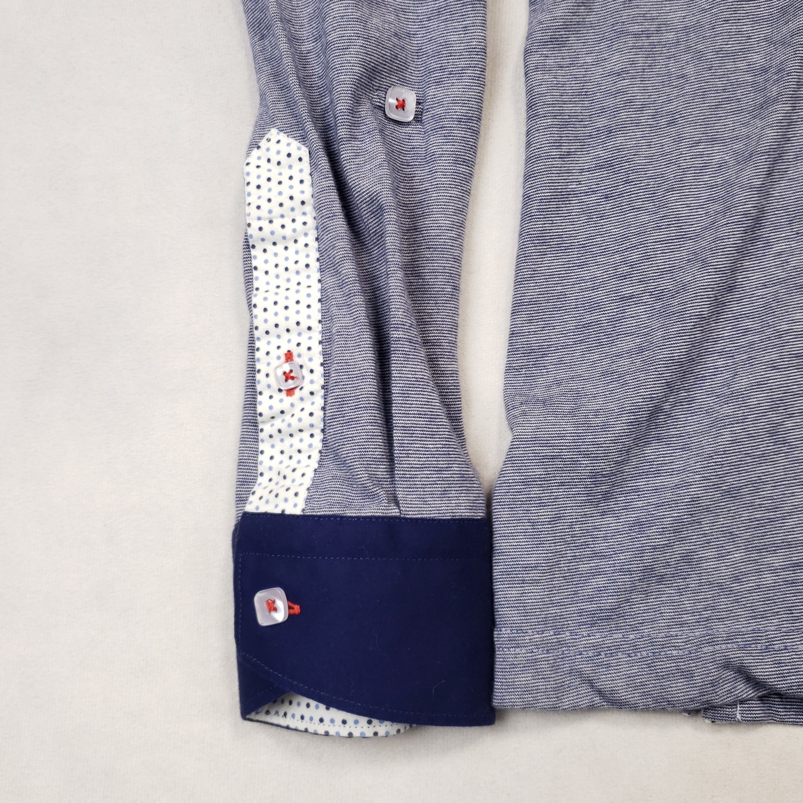 Maceoo Shirt Men Size 3 / M Blue Cotton V-Neck Long Sleeve Barrel Cuff Pullover gallery