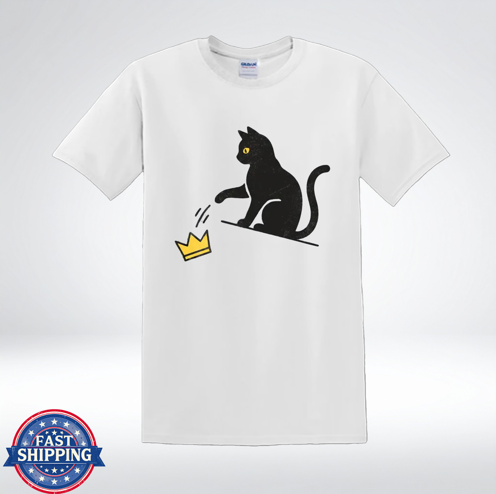 Funny Cat Knocking Crown Anti King Humor Minimalist Graphic T-Shirt gallery