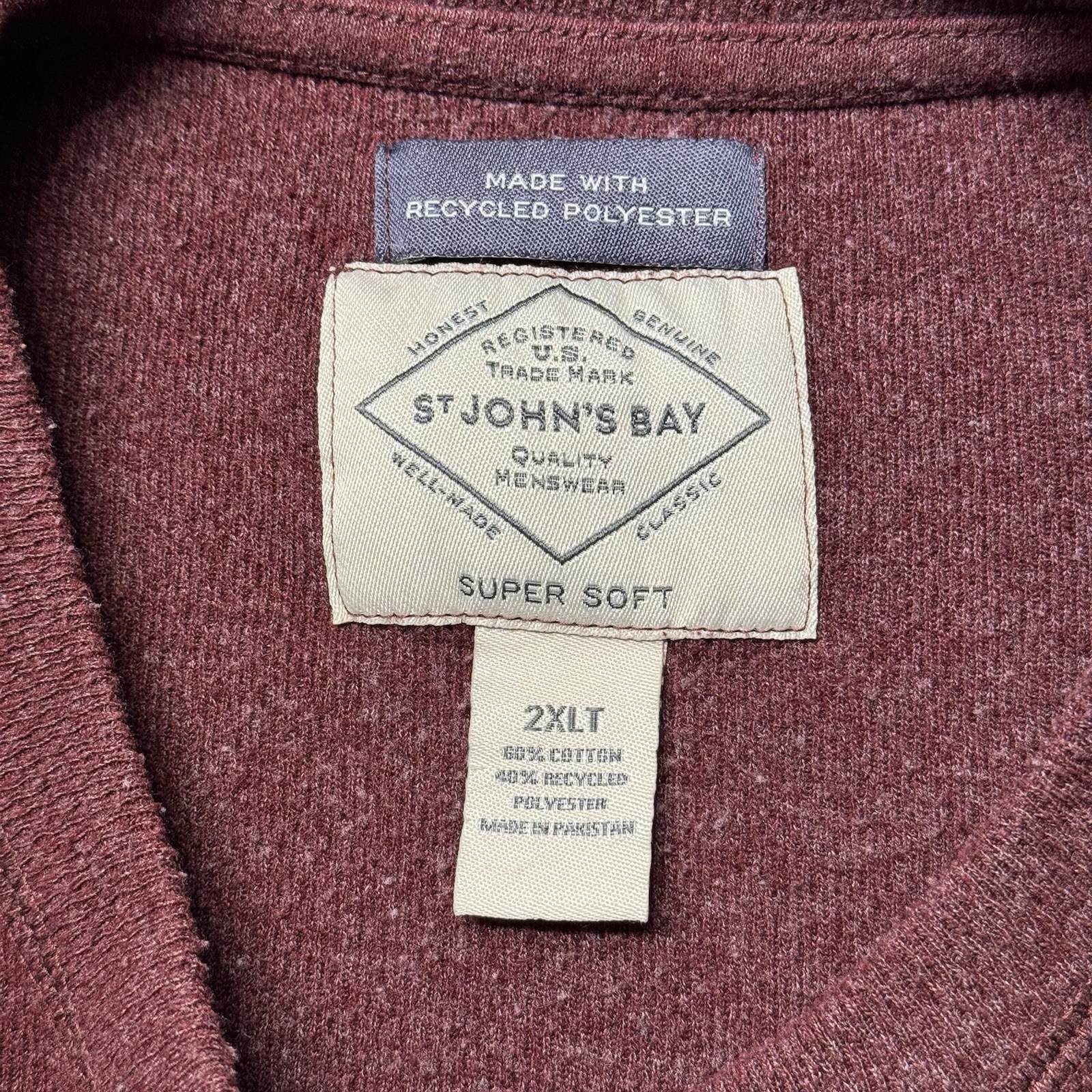 St Johns Bay Mens 2XLT Henley Shirt Red Long Sleeve Super Soft Knit Casual EUC gallery