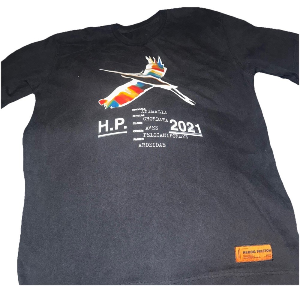 Heron Preston T-Shirt Mens Size M Black Bird Graphic Print 2021 Heavy Weight