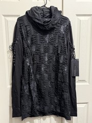 Punk Rave Hooded Double Layer Distressed Long Sleeve Shirt Black L-2XL