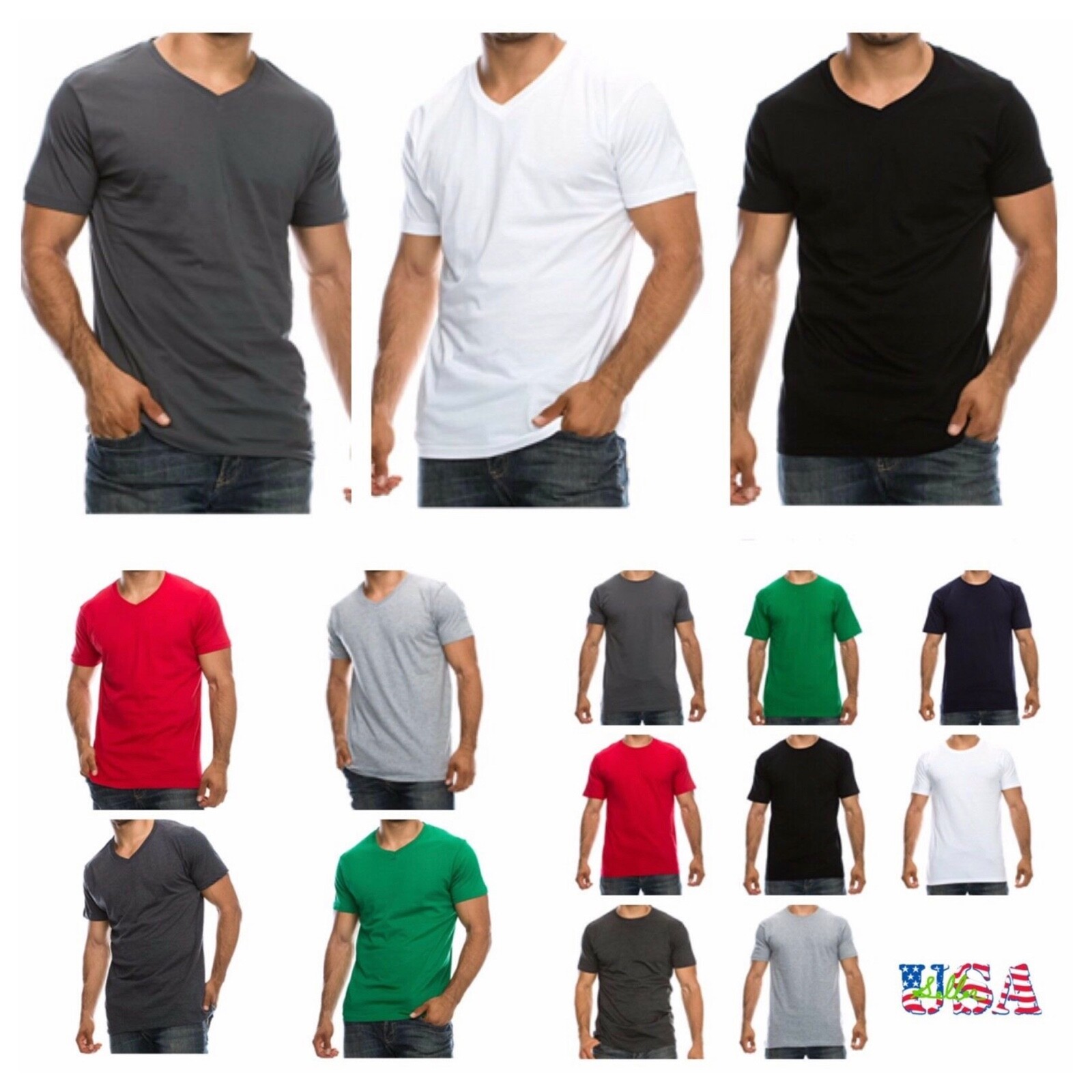 Mens T-Shirt 1, 3, 6 PACK Lot Crew Neck V-Neck Plain Casual Straight Fit Outdoor gallery
