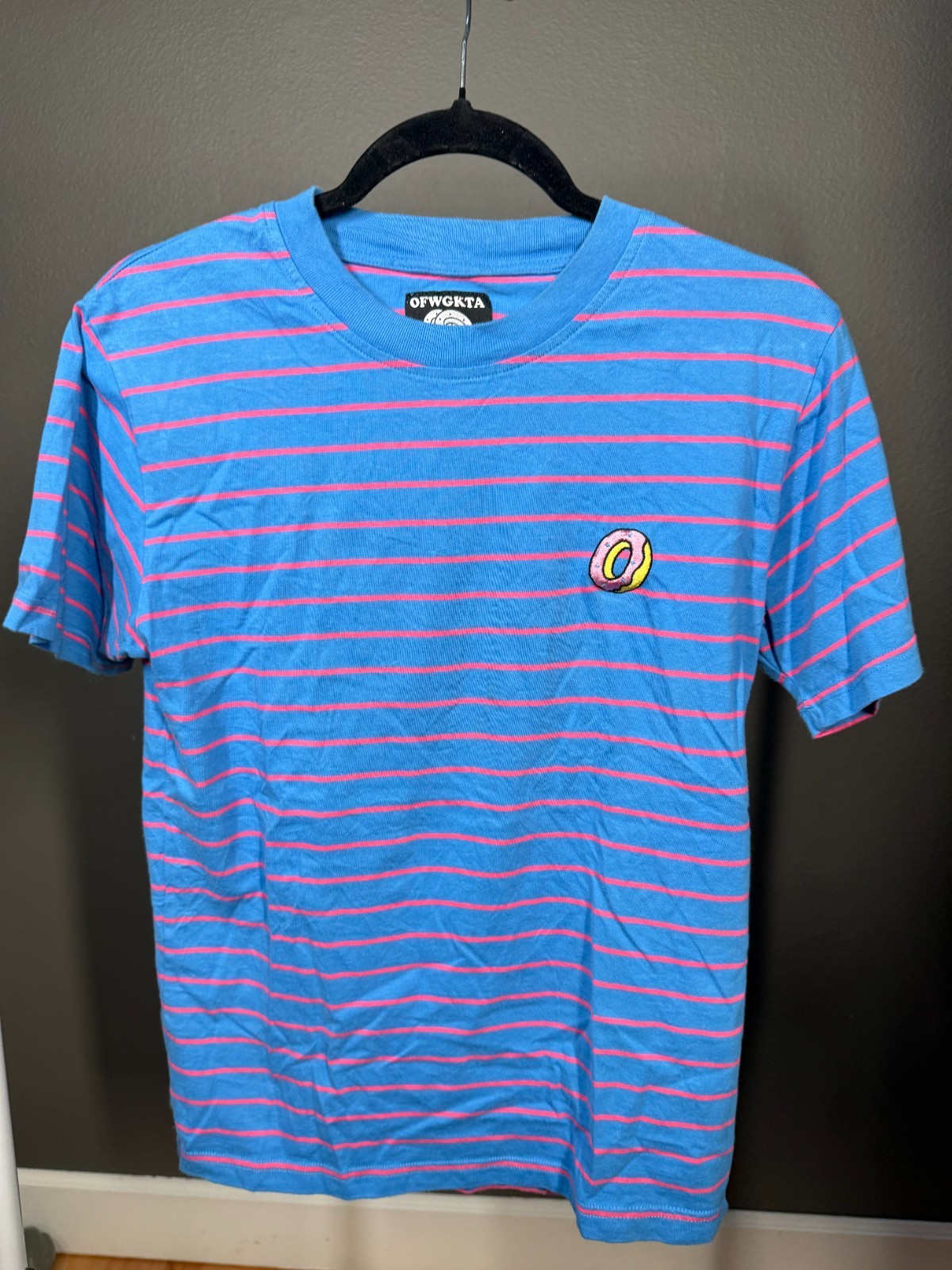 OFWGKTA Odd Future T-Shirt Unisex S Blue Red Striped Embroidered Donut Detail gallery
