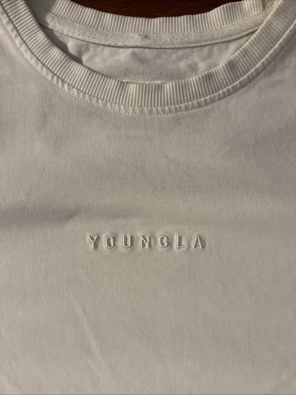 YoungLA Mens Large T Shirt White Short Sleeve Spell Out Tee Crew Neck gallery
