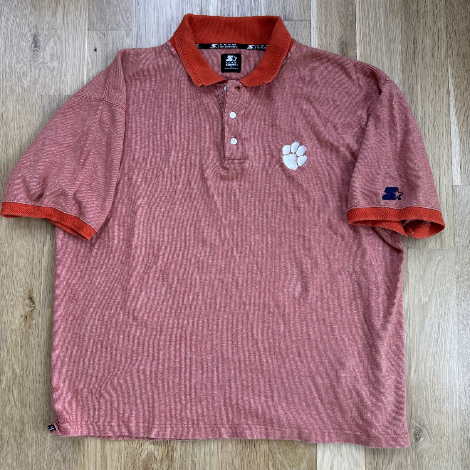 VTG Starter Clemson Tigers Polo Shirt Size XL Textured Fabric 90s 80s College gallery