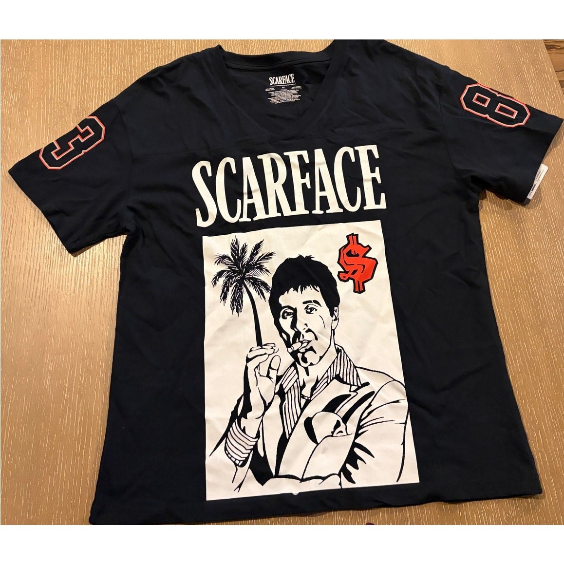Scarface Tony Montana Miami Jersey Style Graphic T-Shirt Black Red Men’s M