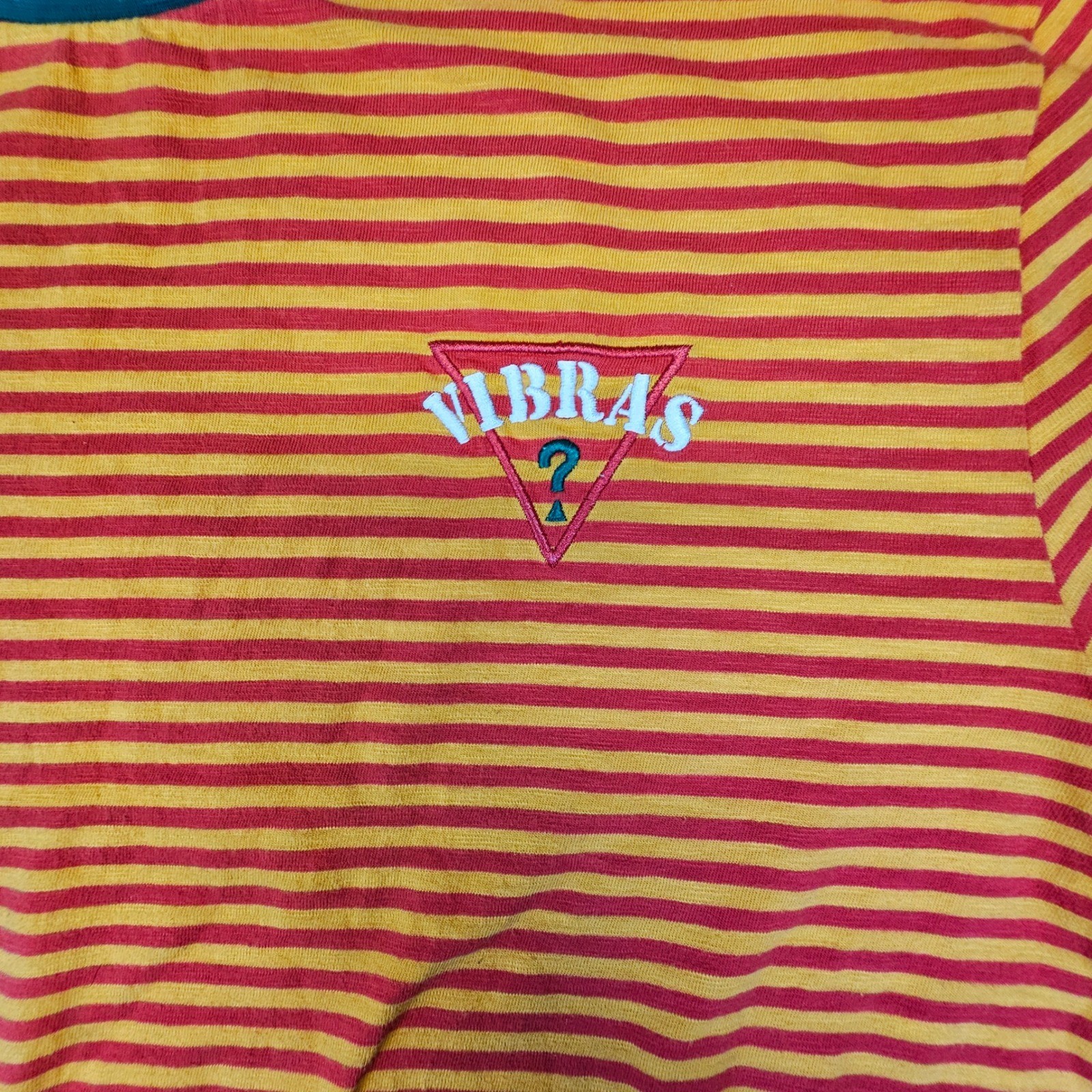 Vtg GUESS x J Balvin Vibras Striped Long Sleeve T-Shirt Orange Yellow Mens XL gallery