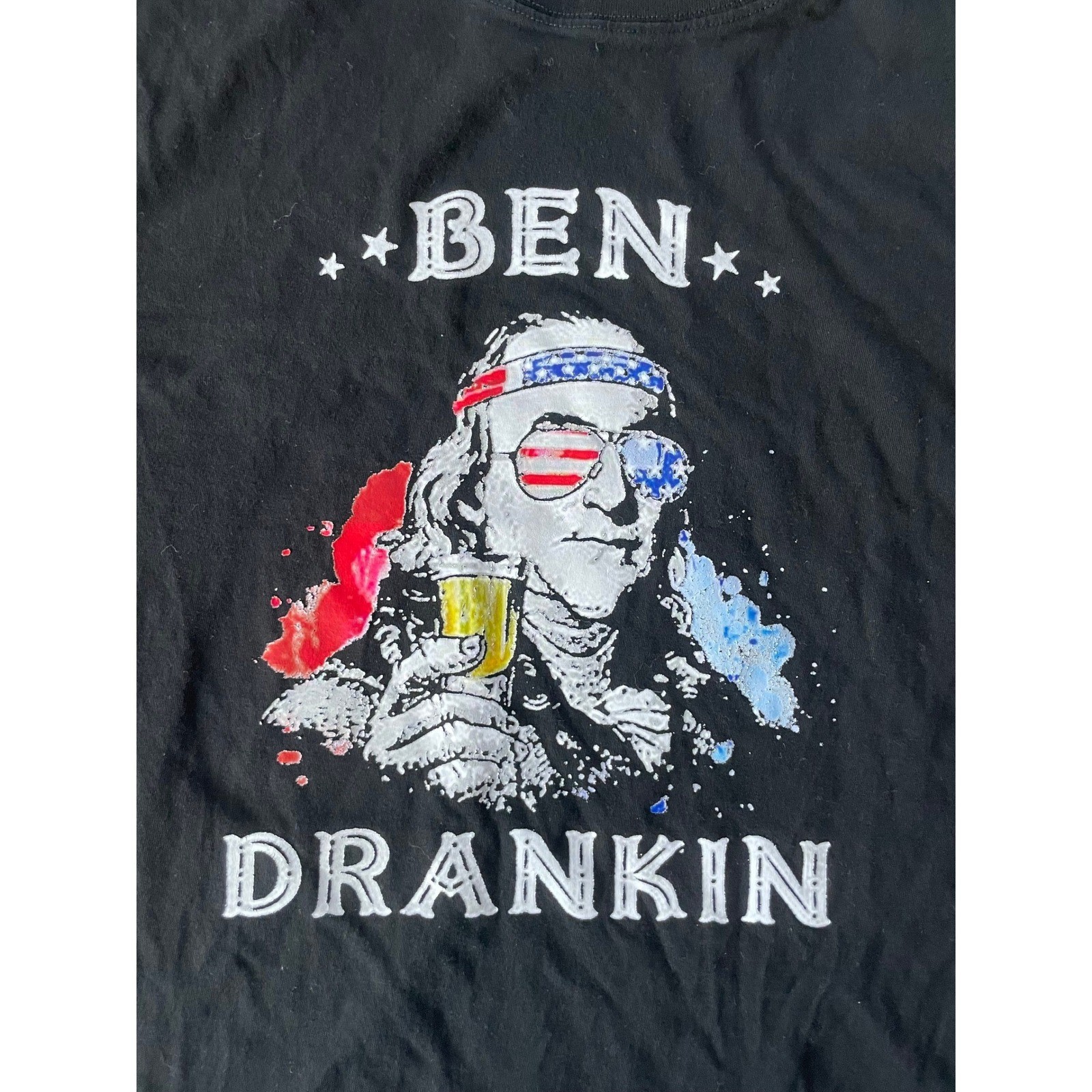 Fashion Mens Large T-Shirt Black Ben Drankin Benjamin Franklin Graphic Tee gallery
