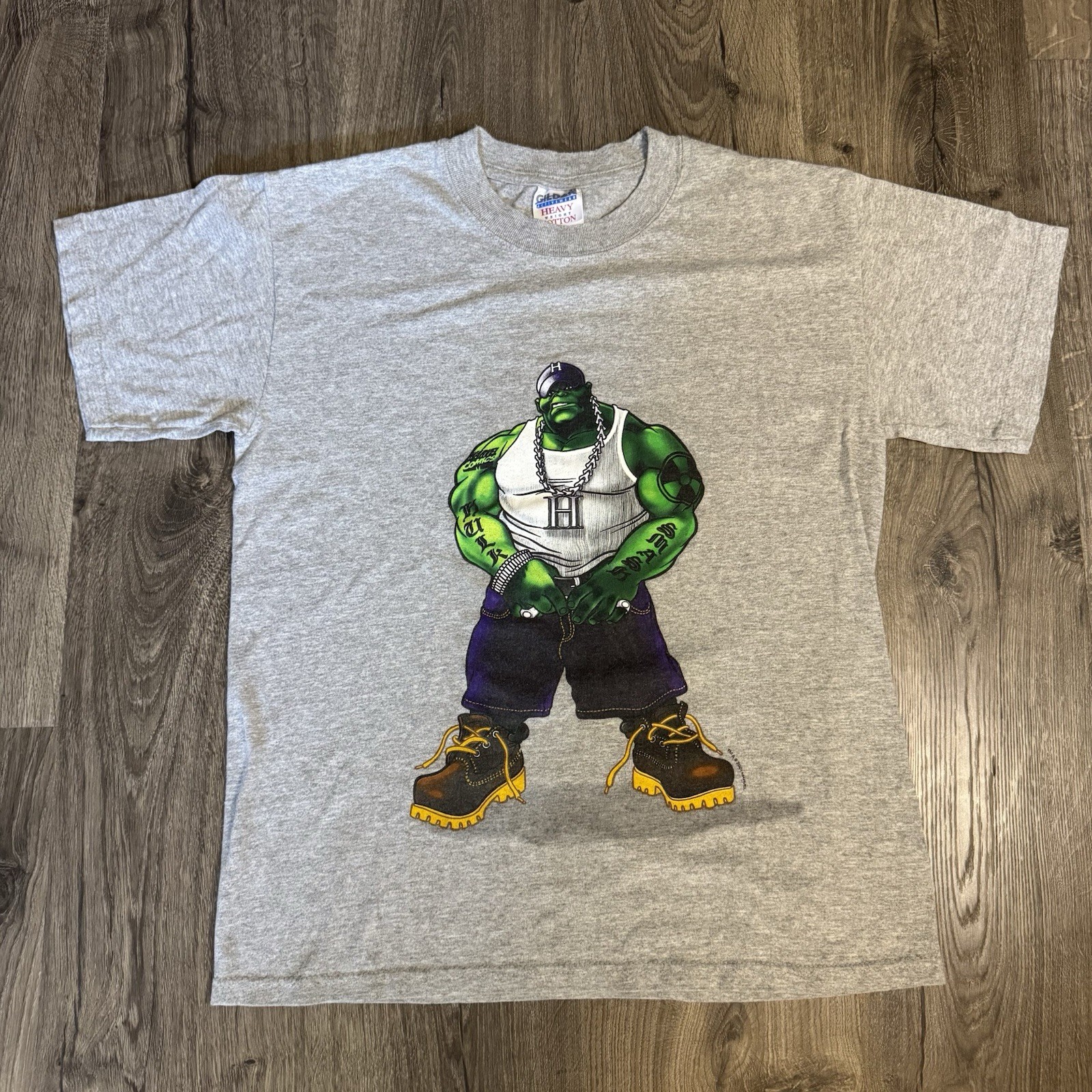 Vintage 2001 Marvel Hulk Hip Hop Hood Hulk Timbs Medium Men’s Shirt Y2K Street