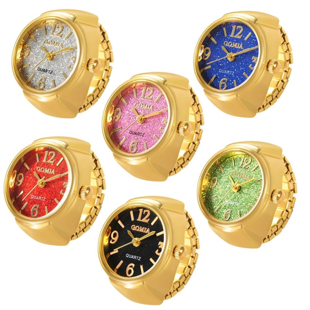 6Pcs Unisex Creative Finger Watch Round Dial Shiny Adjustable Strap Analog Qu... gallery