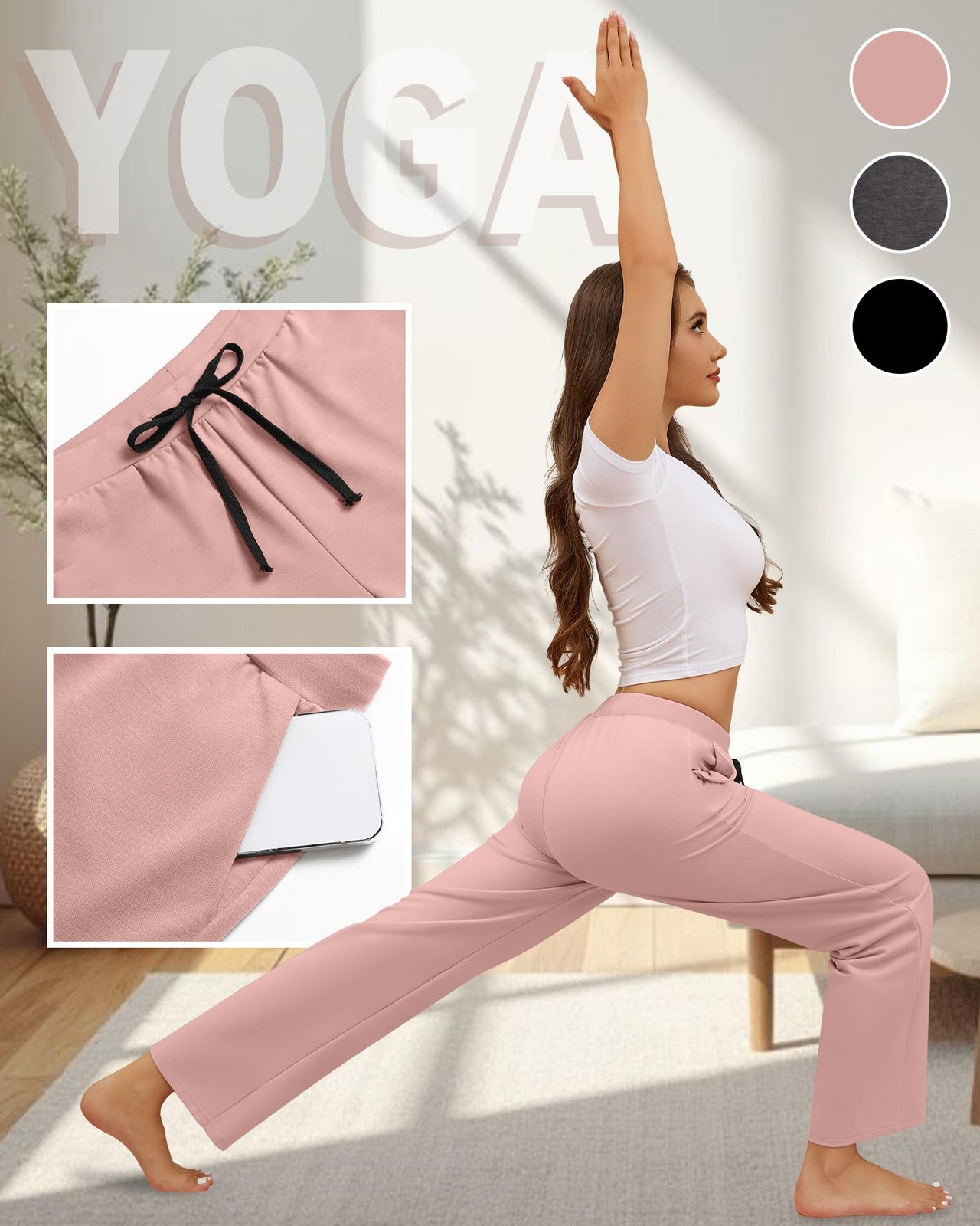 3 Pack Women's Yoga Sweatpants Wide Leg Drawstring Baggy Pants Casual Loose W... gallery