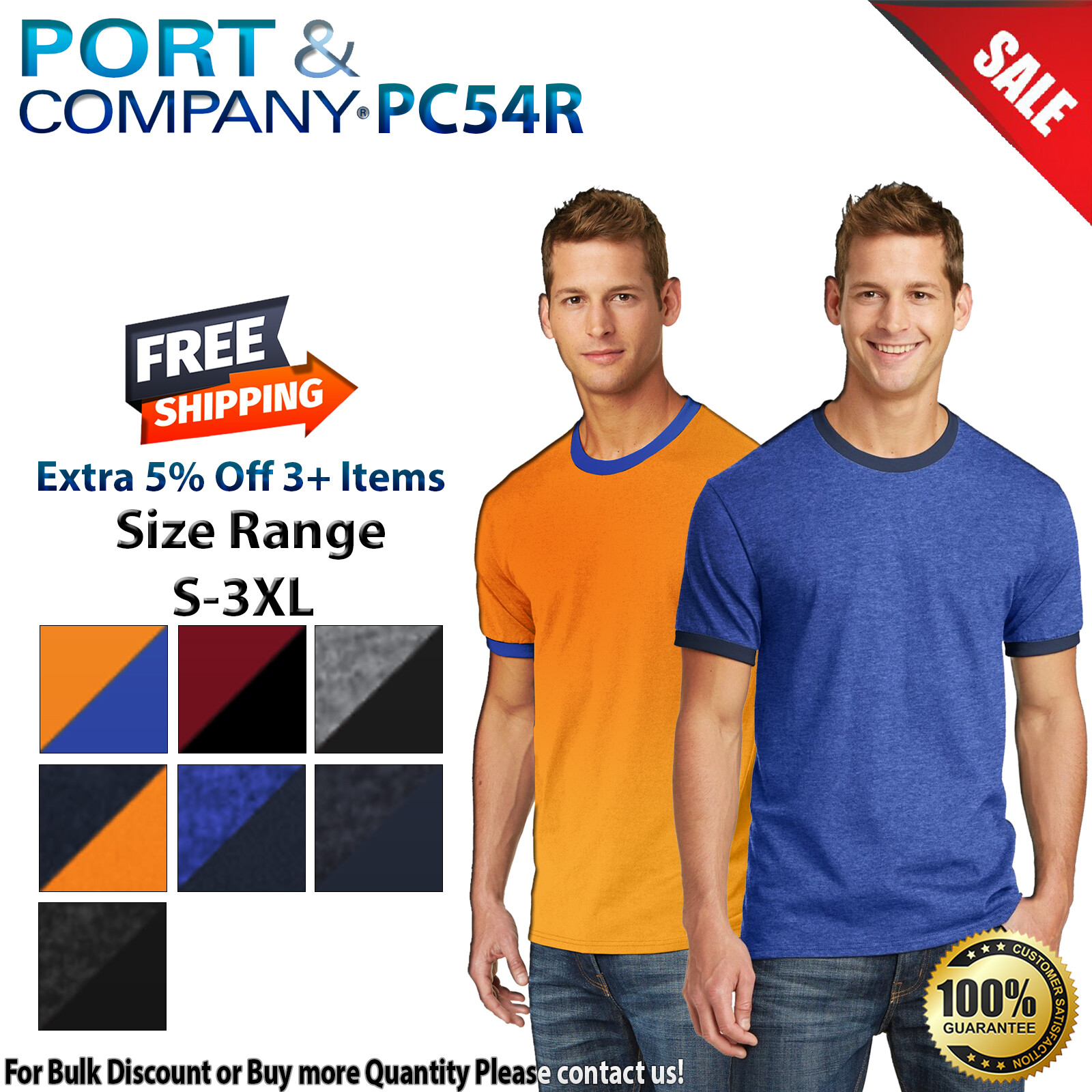 Port & Company PC54R Mens Short Sleeve Retro Ringer Crew Neck Cotton T-Shirt gallery