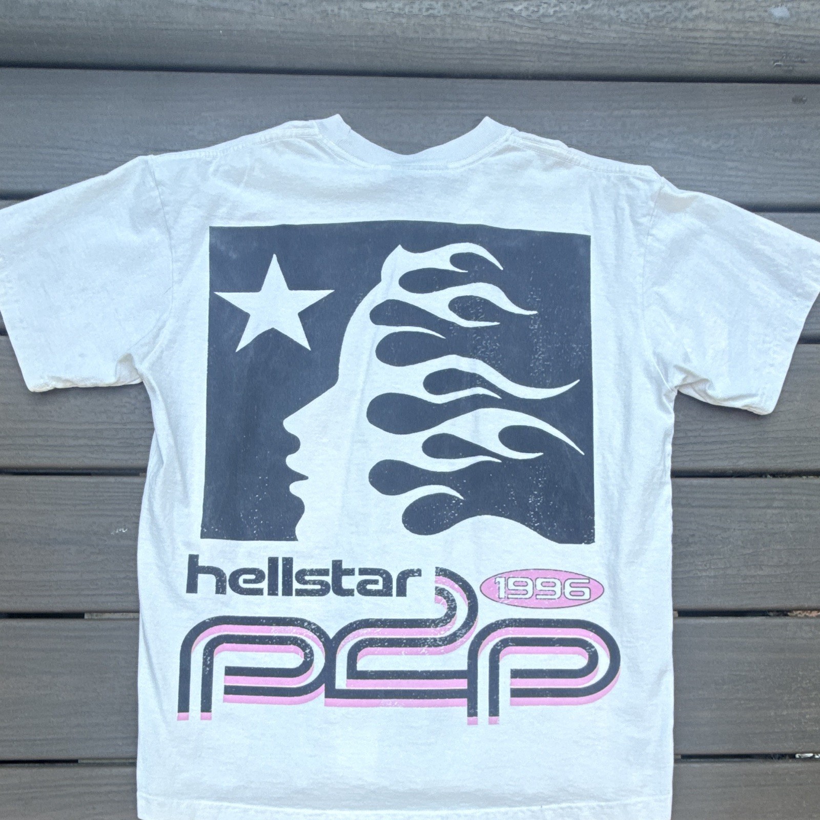 Hellstar White Graphic Logo Tee Crew Neck Short Sleeve Cotton Men's M P2P 1996 gallery