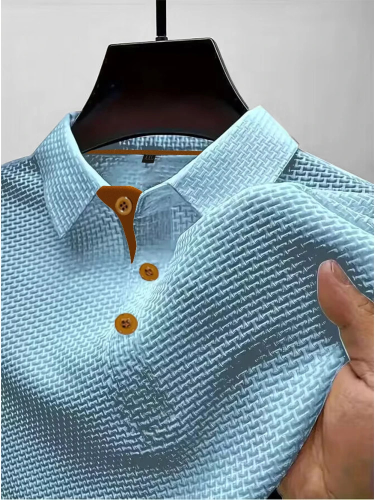 Summer ice silk lapel men's short-sleeved T-shirt men's clothing top gallery