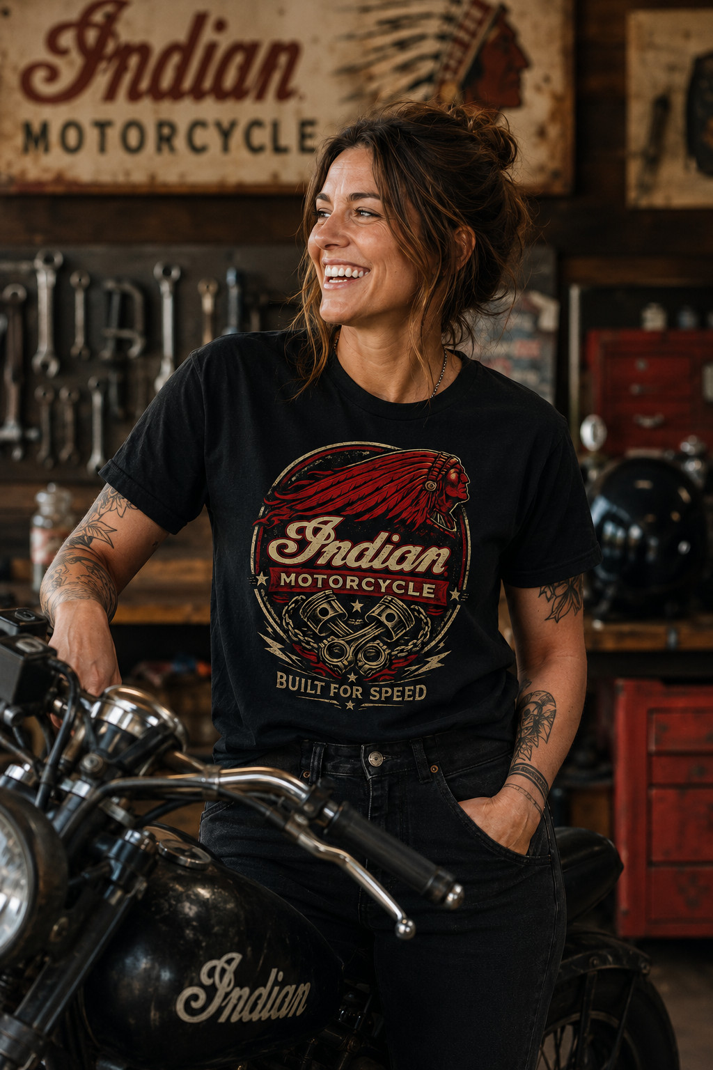 Indian Motorcycle Logo T-Shirt Men’s Heavy Cotton Graphic Tee gallery