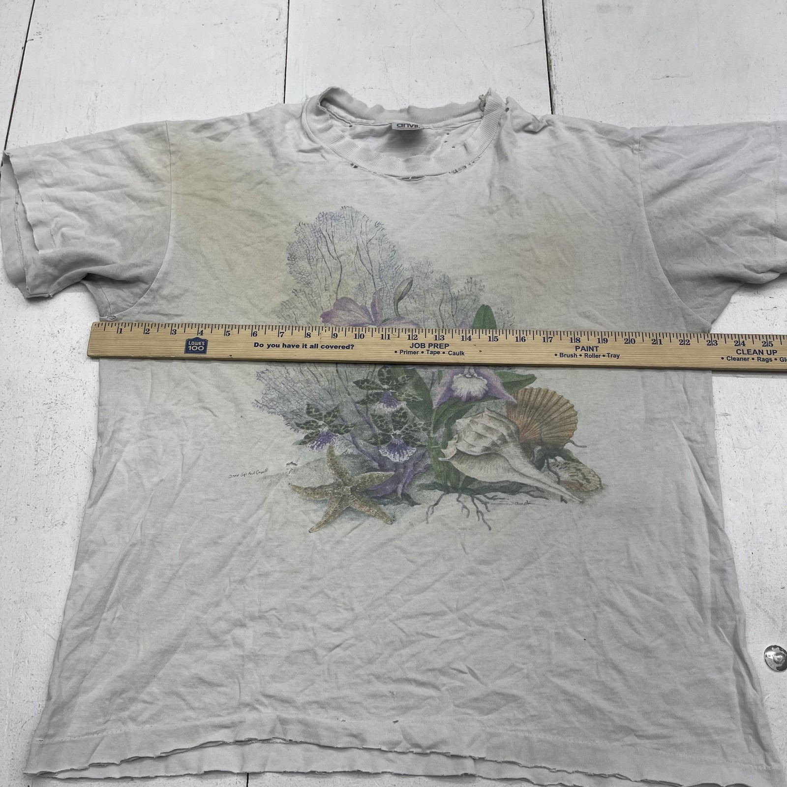 Vintage Anvil Shirt Mens Large Gray Ocean Sea Life Floral Nature Graphic Tee USA gallery
