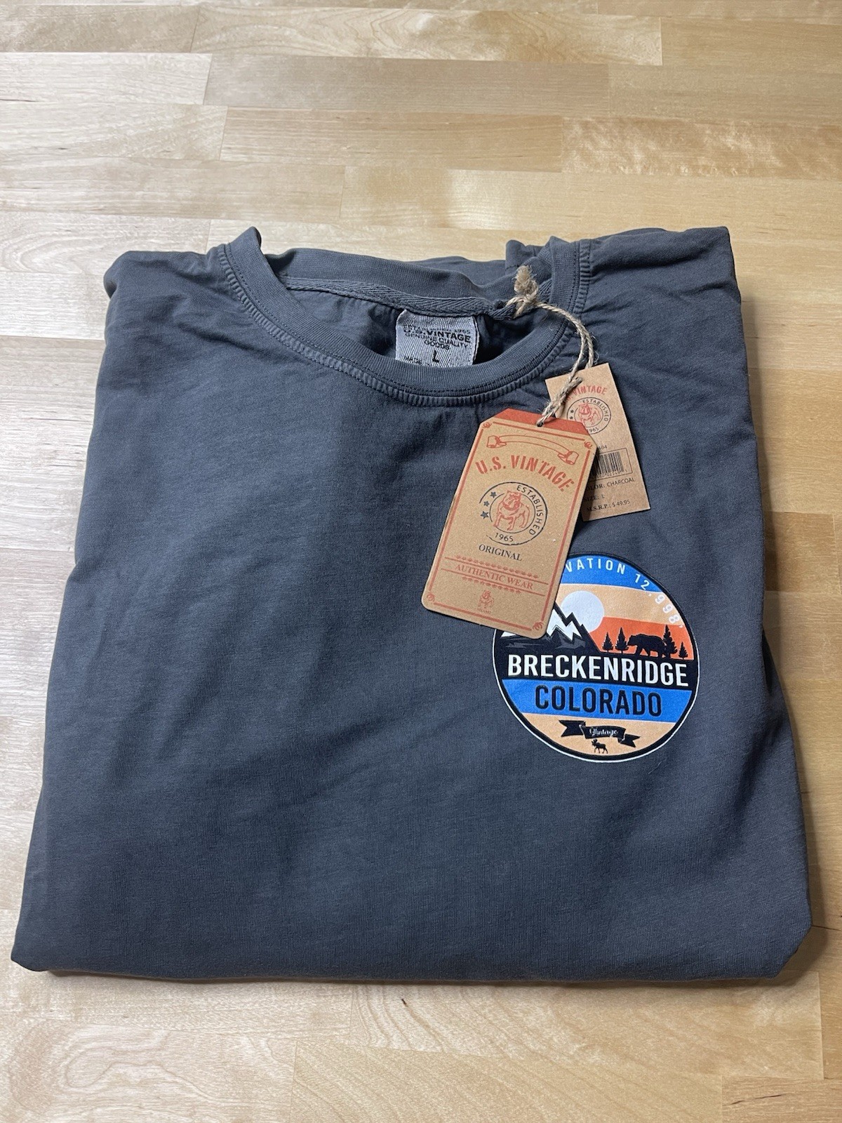 U. S. Vintage Men's Garment Dyed Charcoal Crew Neck Long Sleeve T-Shirt Tee $50 gallery