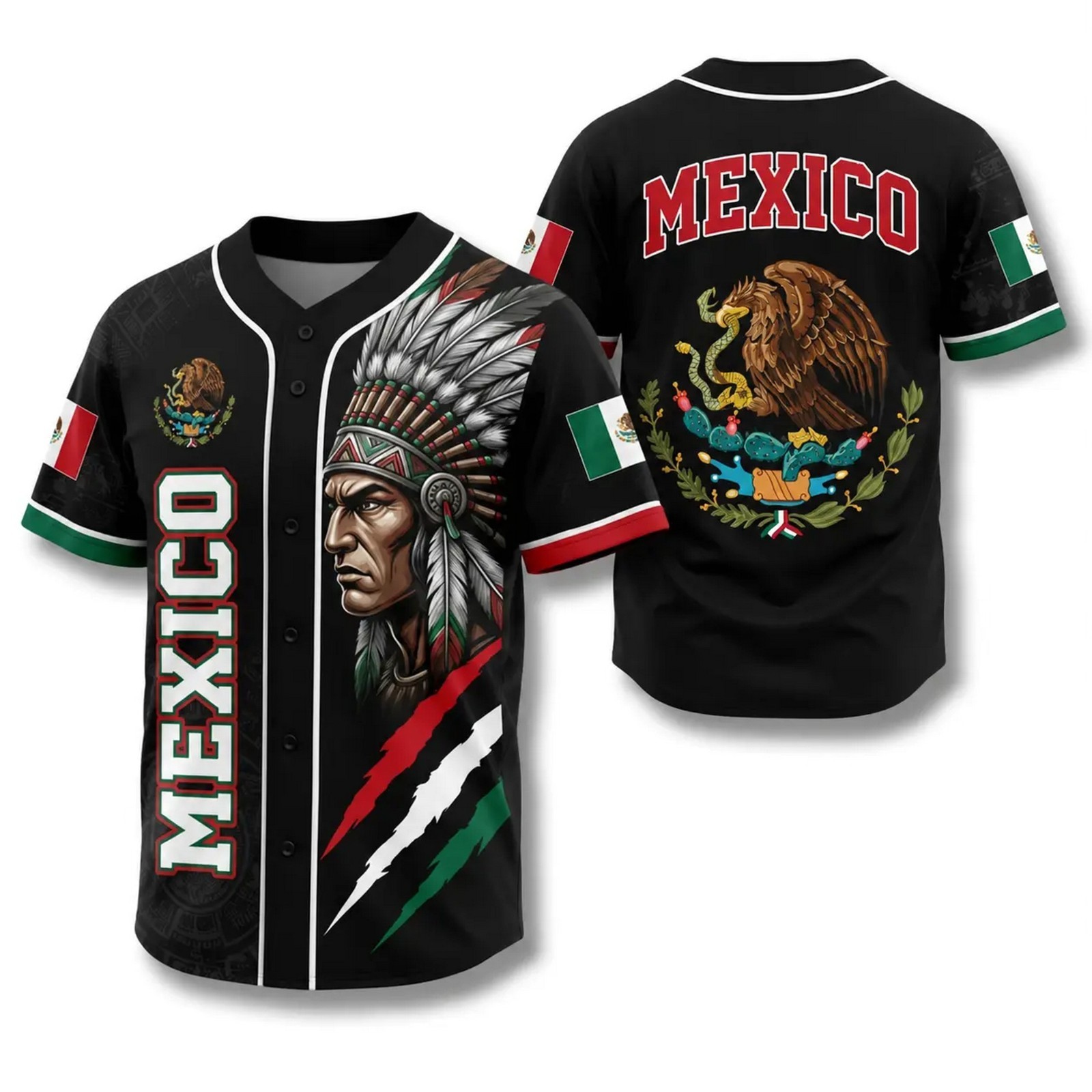 Mexico Baseball Jersey, Aztec Warrior Button Up Shirt, Mexican Flag Eagle Jersey gallery