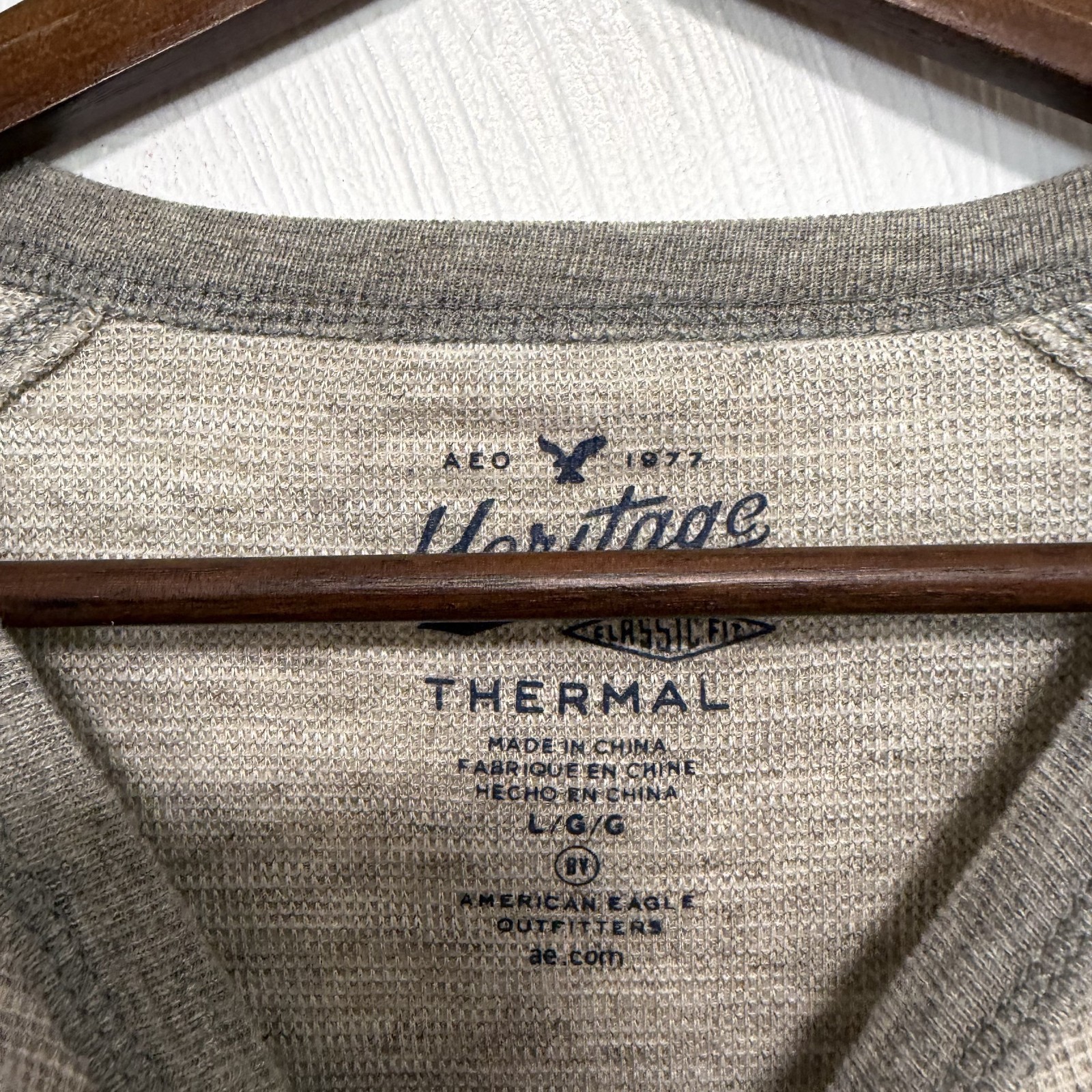 American Eagle Men's Gray Thermal Classic Fit Long Sleeve Casual Shirt Top Large gallery