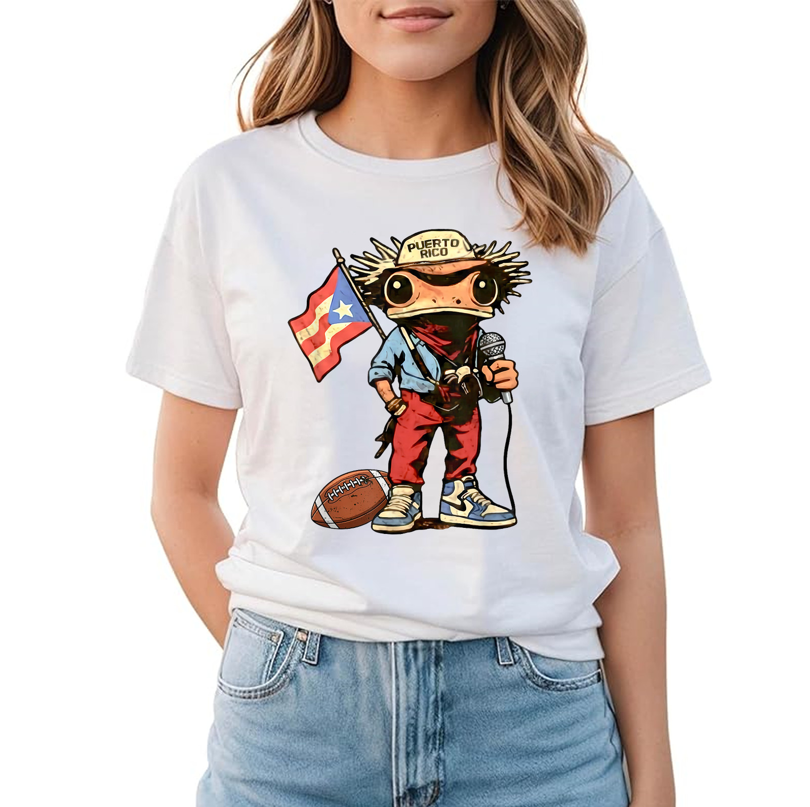 Puerto Rico Coqui Frog Funny Football Unisex T-Shirt gallery