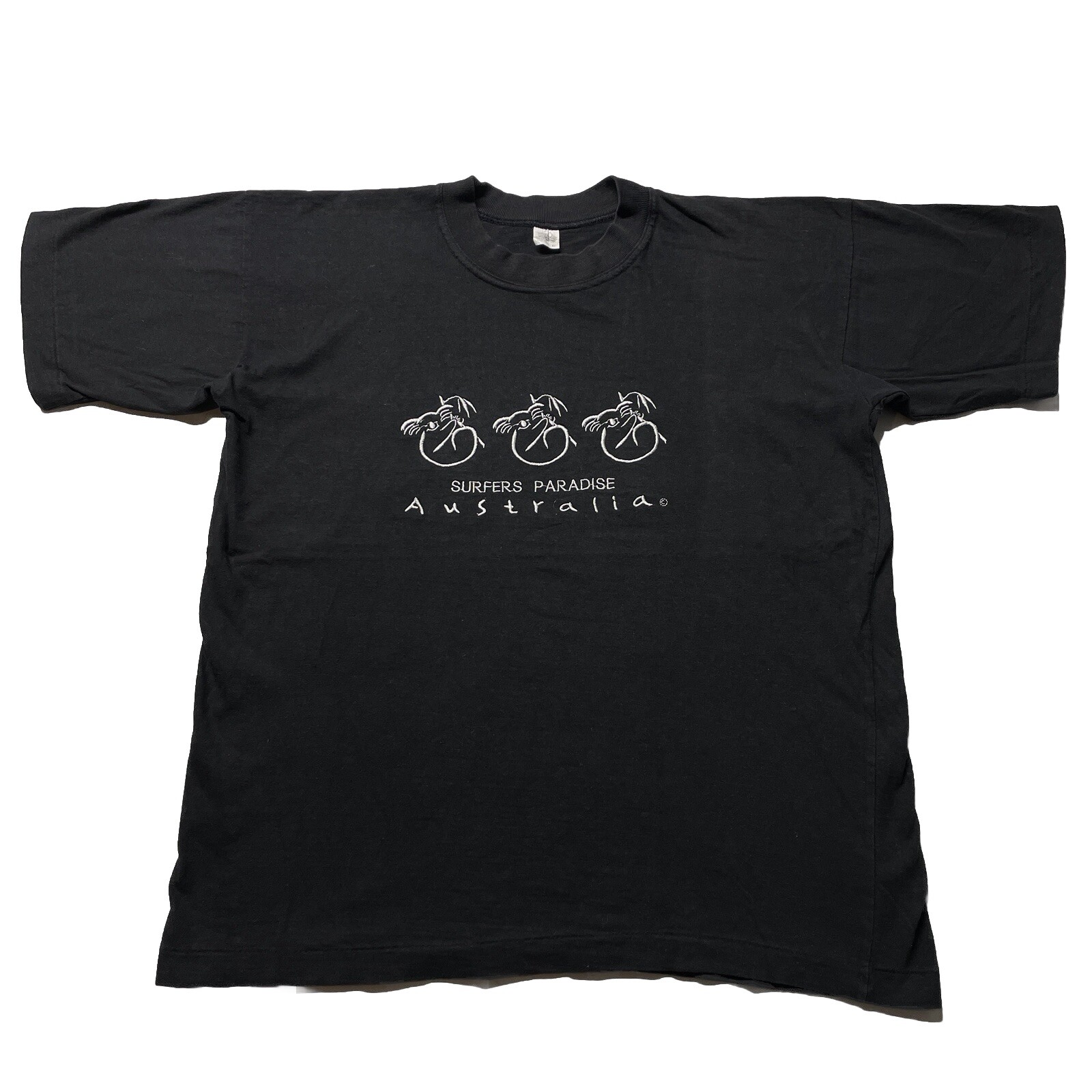 Vintage 90s Single Stitch T-Shirt Men’s XL Black Koala Bear Surfer Art USA Made gallery