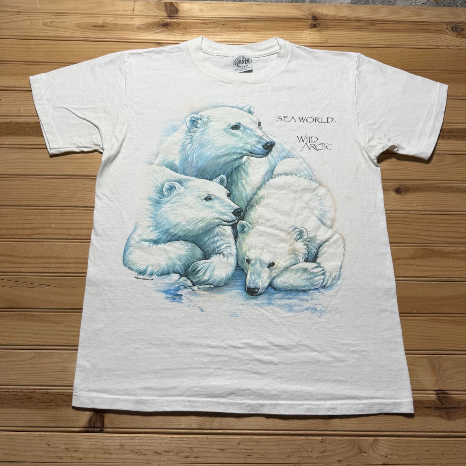 Vintage 1992 Sea World Wild Arctic Polar Bears Animals Graphic T-Shirt USA Large