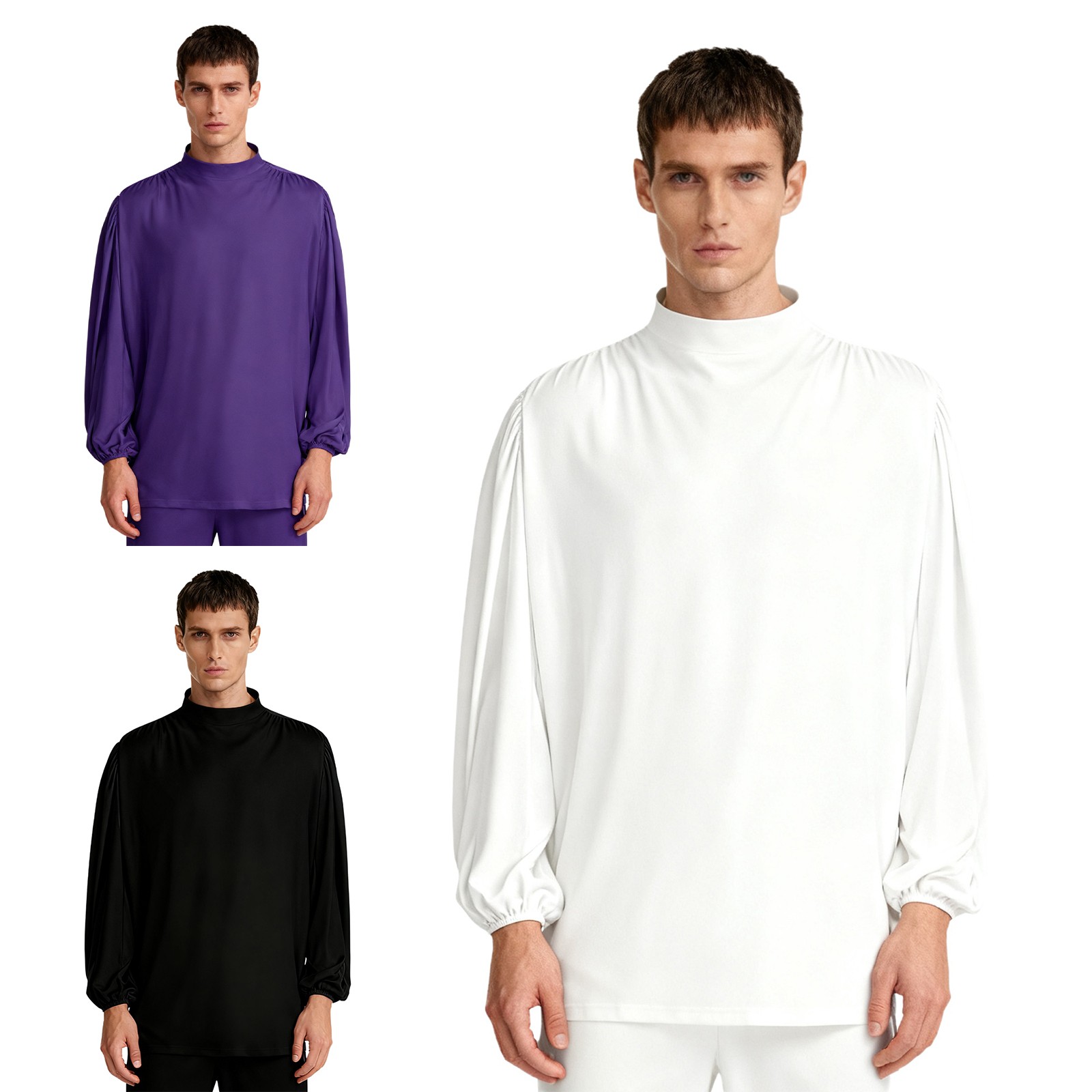 Mens Blouse Tunic Shirt Stand Collar Tops Church Worship Celebrations Choir gallery