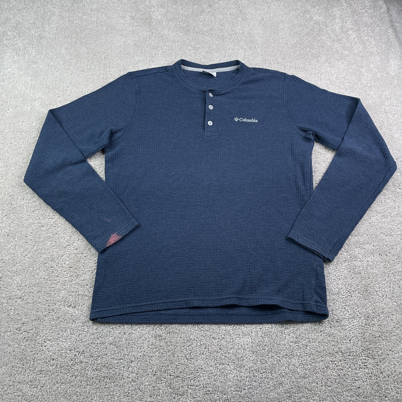 Columbia Shirt Mens Medium Blue Long Sleeve Henley Textured Waffle Knit gallery