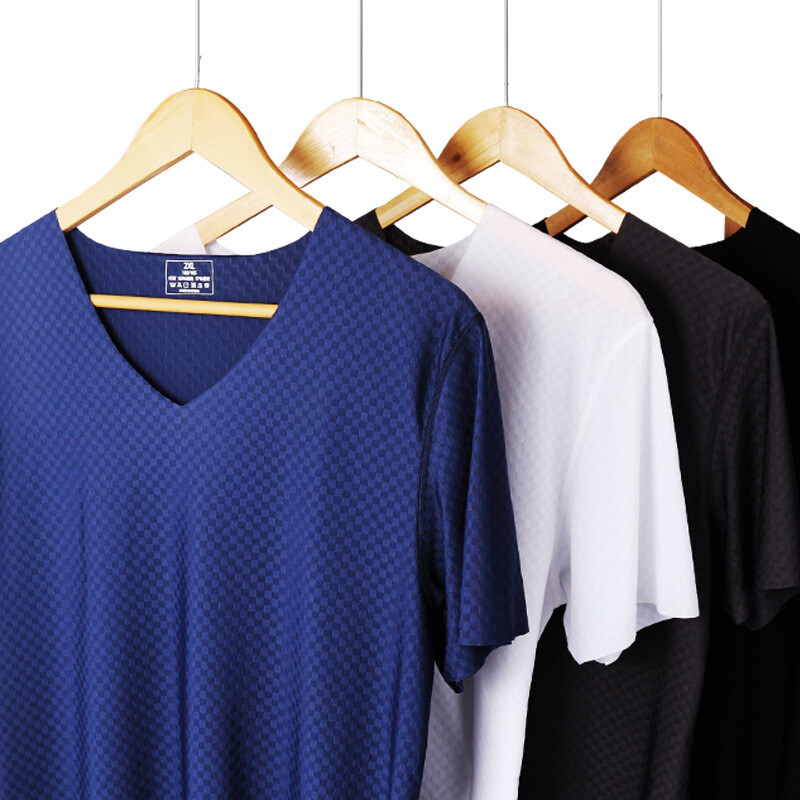 Mens Short Sleeve Ice Silk T-Shirt V-Neck Elastic Sport Gym Top Undershirts gallery
