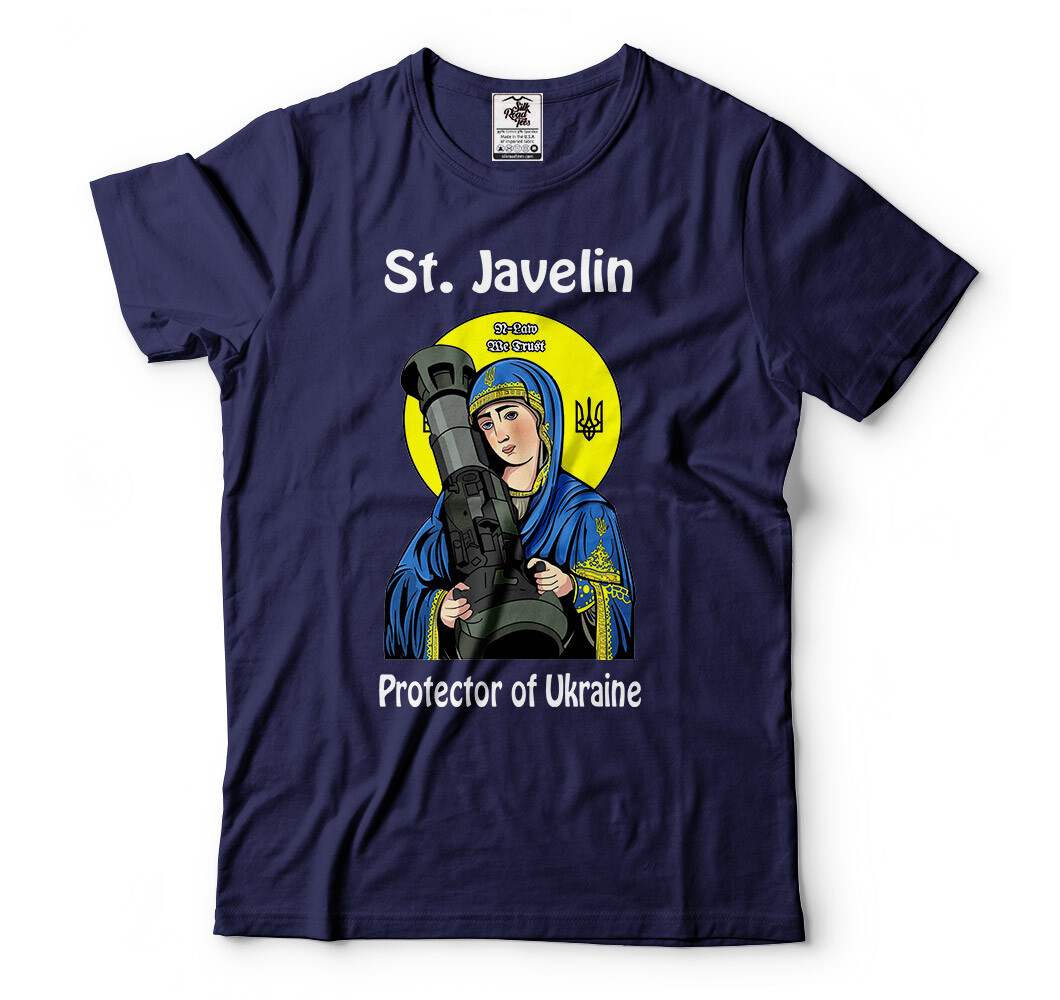 St. Javelin Protector of Ukraine T-shirt Mens Shirt Ukrainian Flag Tee Shirt gallery