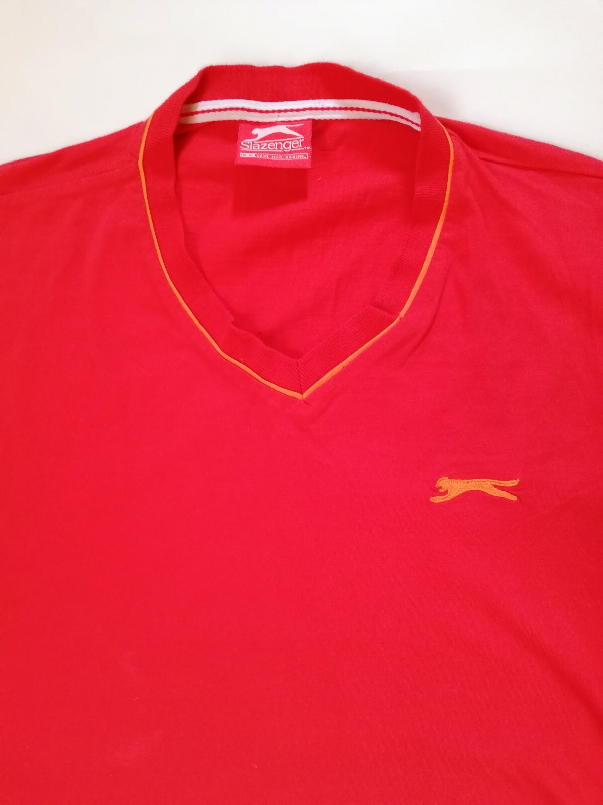 Slazenger T-Shirt Nice Men's Red Tee Size (XL) Short Sleeves V Neck Style Cotton gallery
