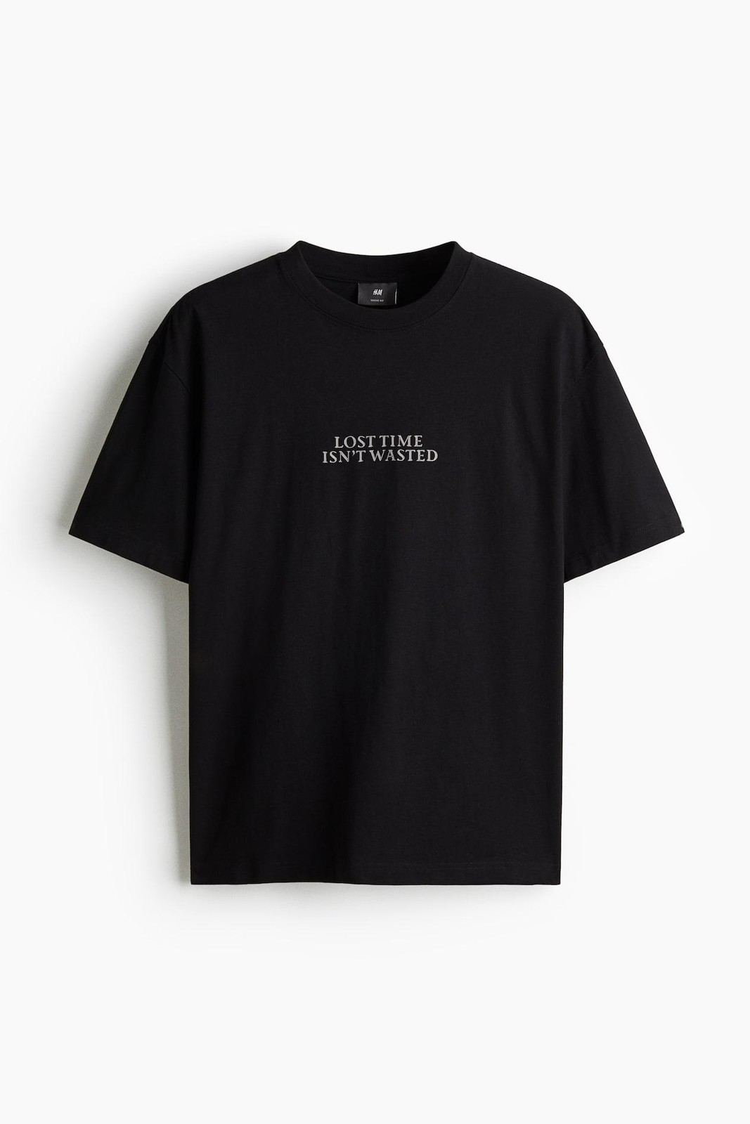 H&M Lost Time Isn't Wasted Shirt Mens Medium Black Graphic Tee Loose Fit NEW M gallery