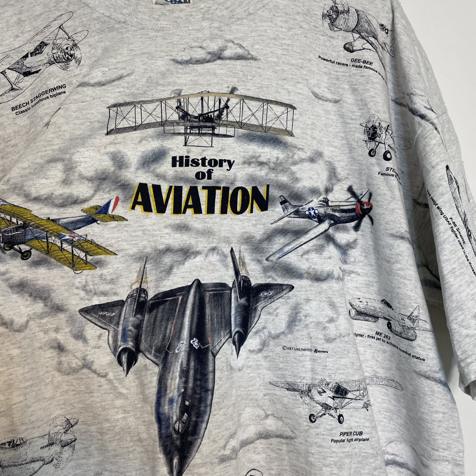 Vintage Airplanes All Over Print Clouds T Shirt XXL History Of Aviation Army gallery