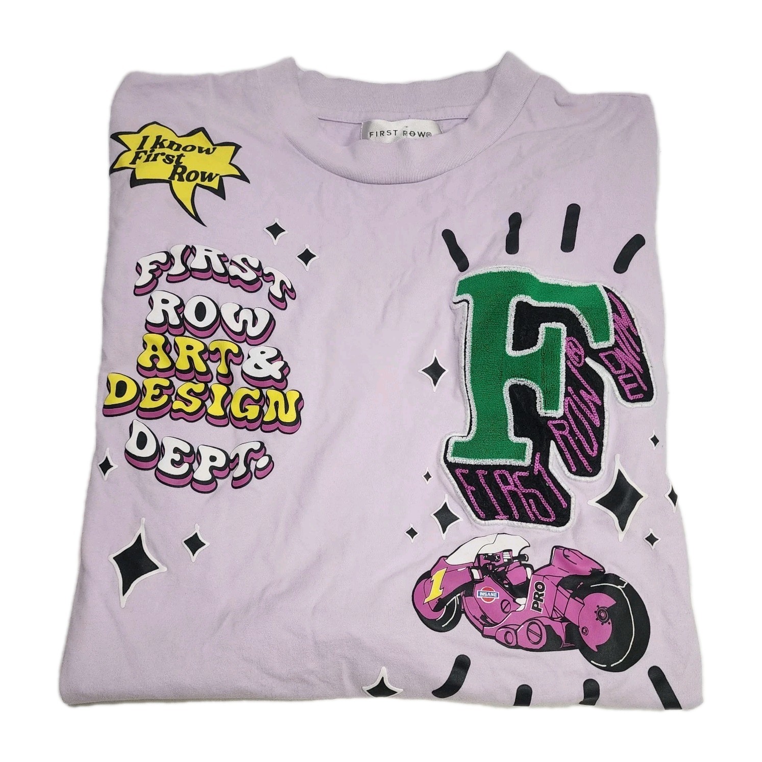 FIRST ROW Art & Design Department Lavender Embroidered / Graphic T-shirt Sz LG gallery