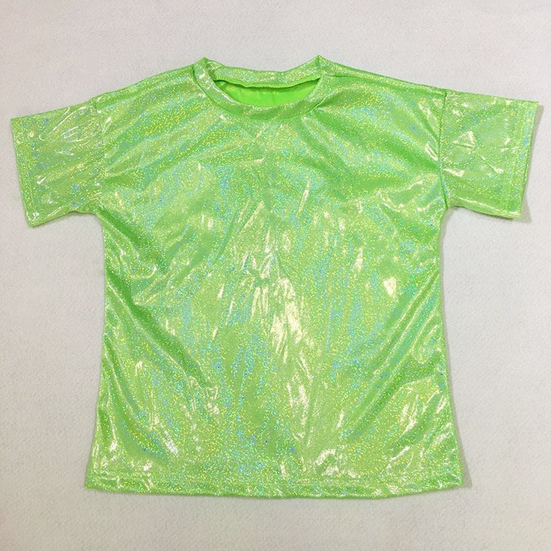 Men Lady Shiny Holographic Shirt Top Tee Dance Disco Costume Glitter Unisex Chic gallery