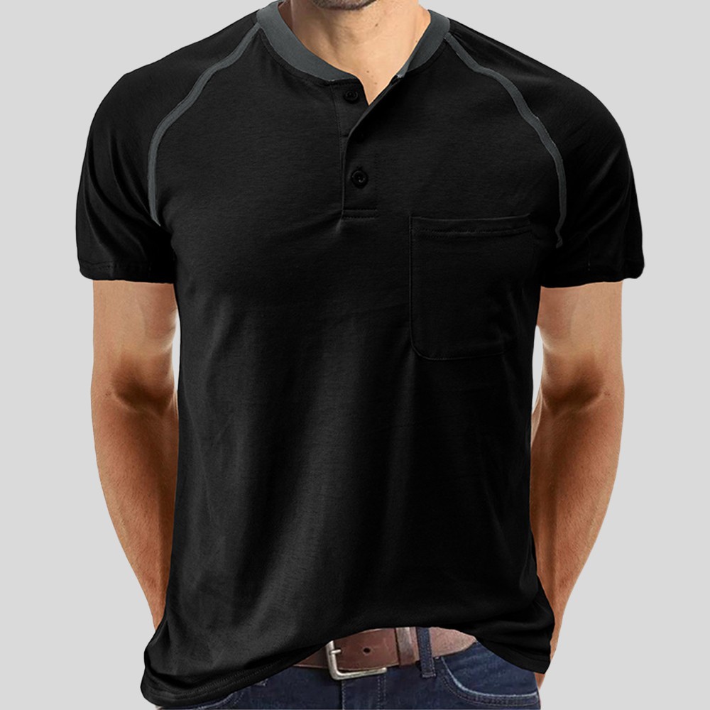 Men's Colorblock Short Sleeve Casual Blouse T-Shirt Button Collar Shirt Tops gallery