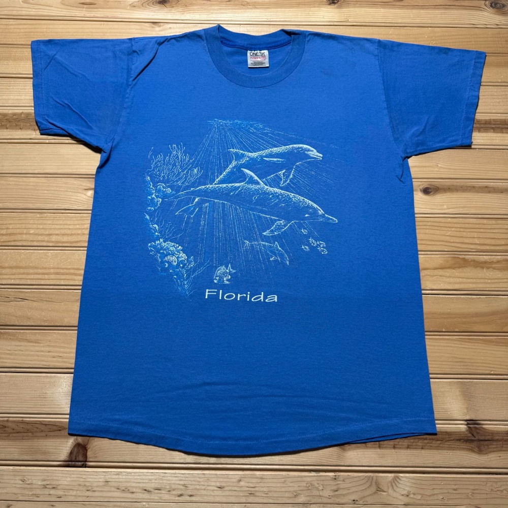 Vintage 90s Florida Dolphin Fish Ocean Sea Life Nature Graphic T-Shirt USA Large
