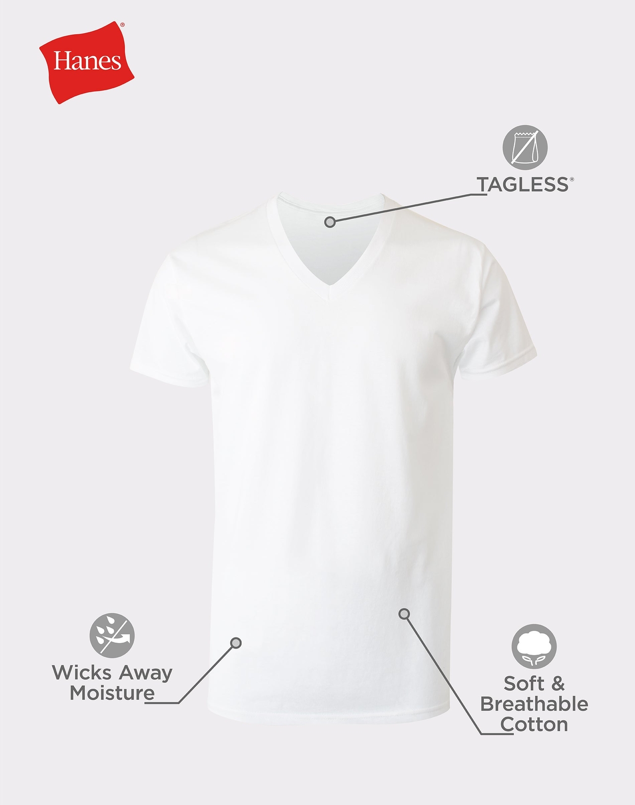 Hanes Men's FreshIQ Undershirt 6-Pack V-Neck Men's Shirts TAGLESS Comfort Soft