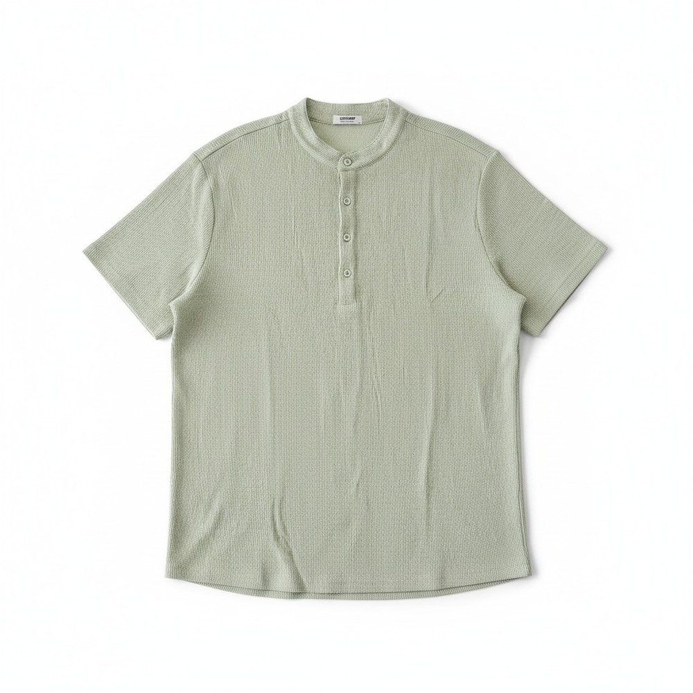 Coofandy Men’s Waffle Knit Henley Short Sleeve Shirt – Green Size Large