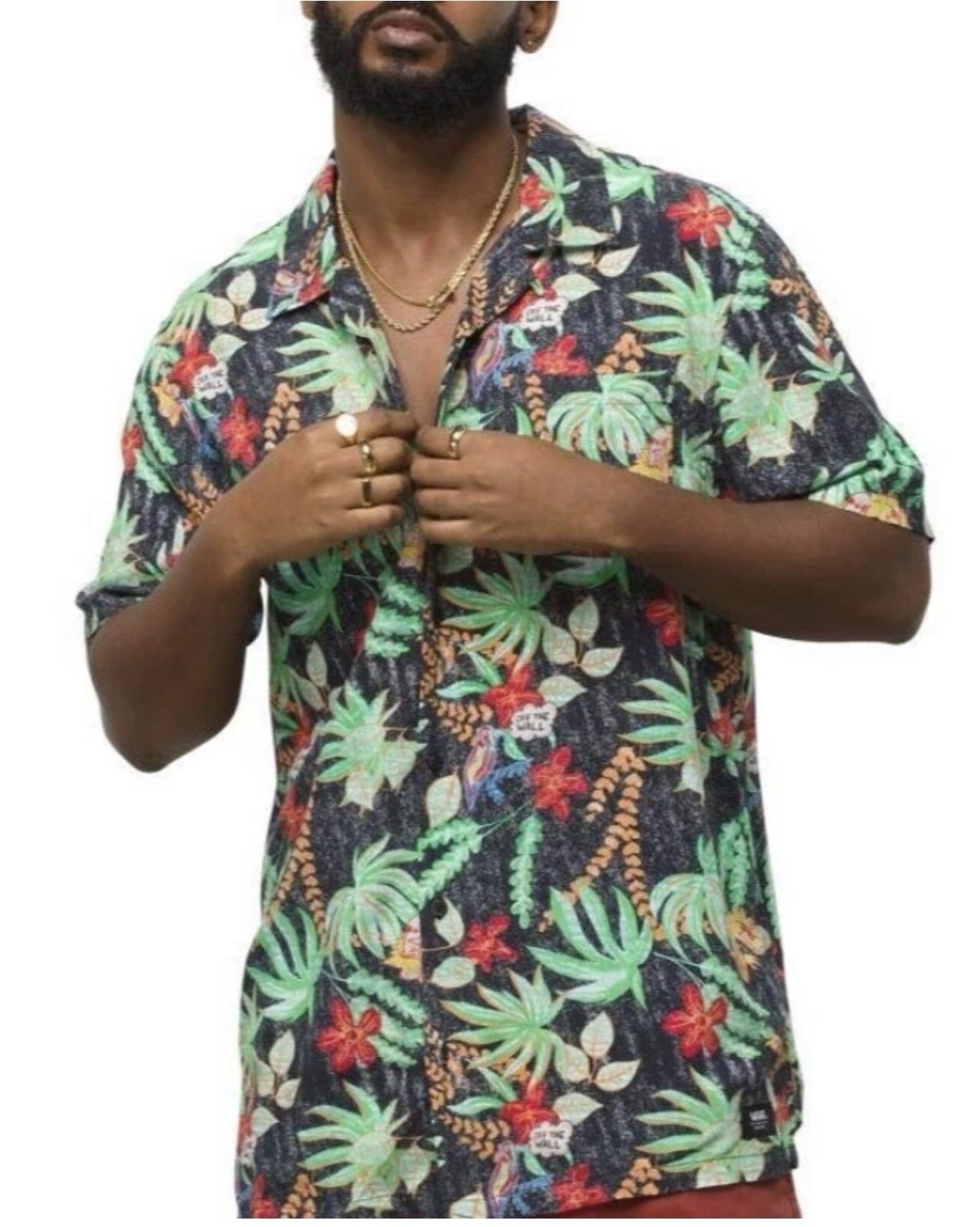 VANS Crayola Floral Tropical Hawaii Men Button Down Shirt VN0A7PNEFS8 Sz Large gallery