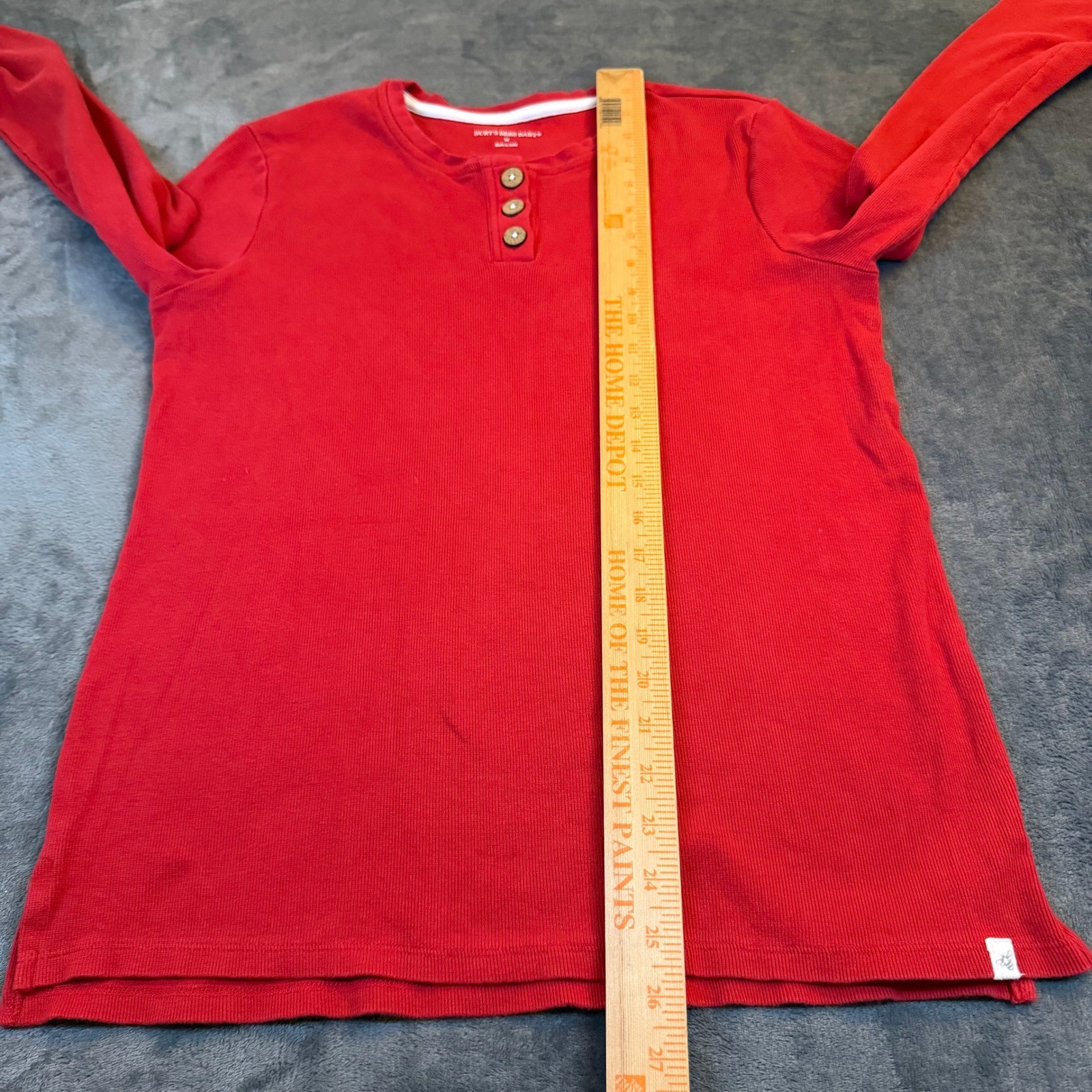 Burt's Bees Baby Ribbed Henley Shirt Mens Medium Red Long Sleeve Cotton gallery